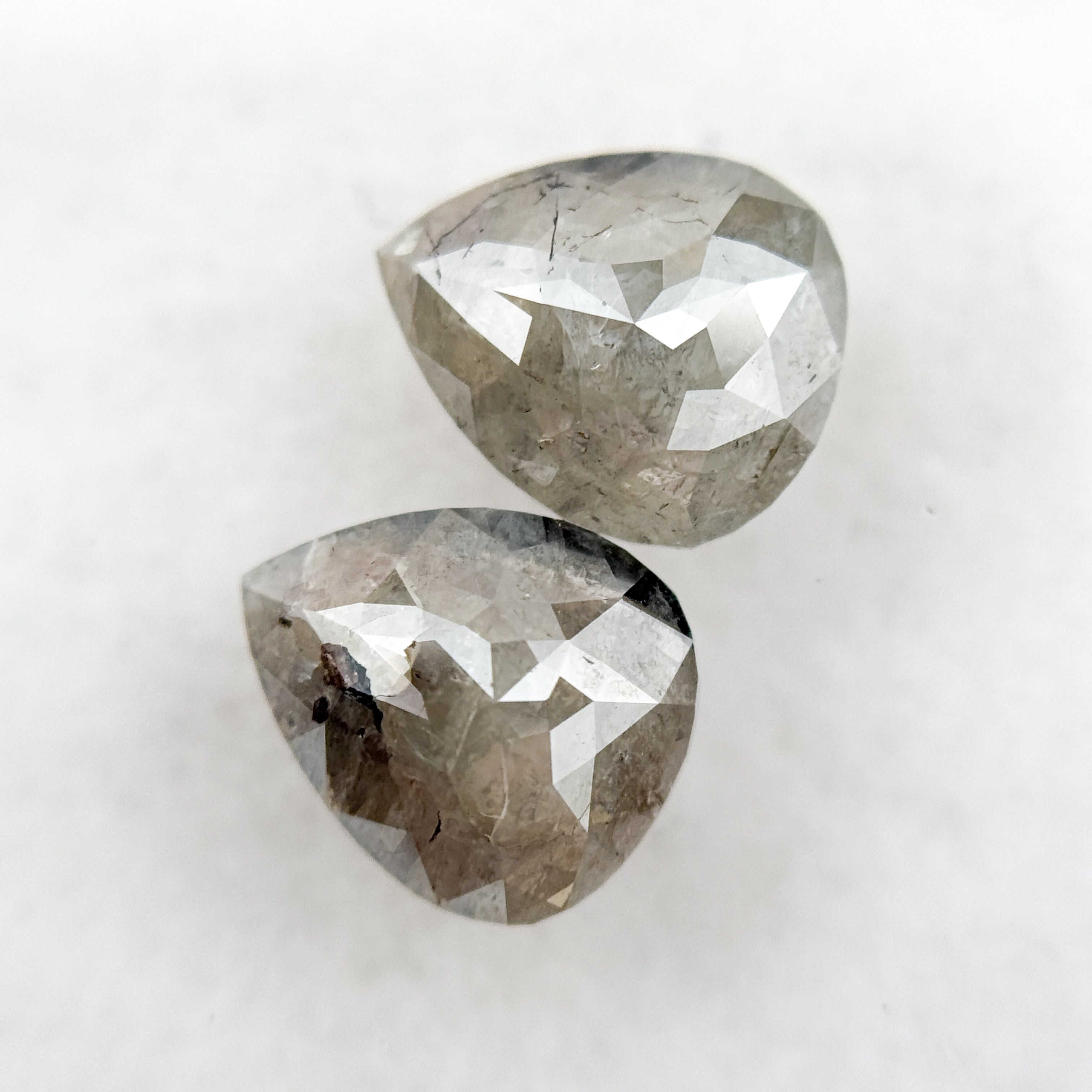 2.02 Ct Pear Rose Cut Grey Natural Salt and Pepper Diamond Pair