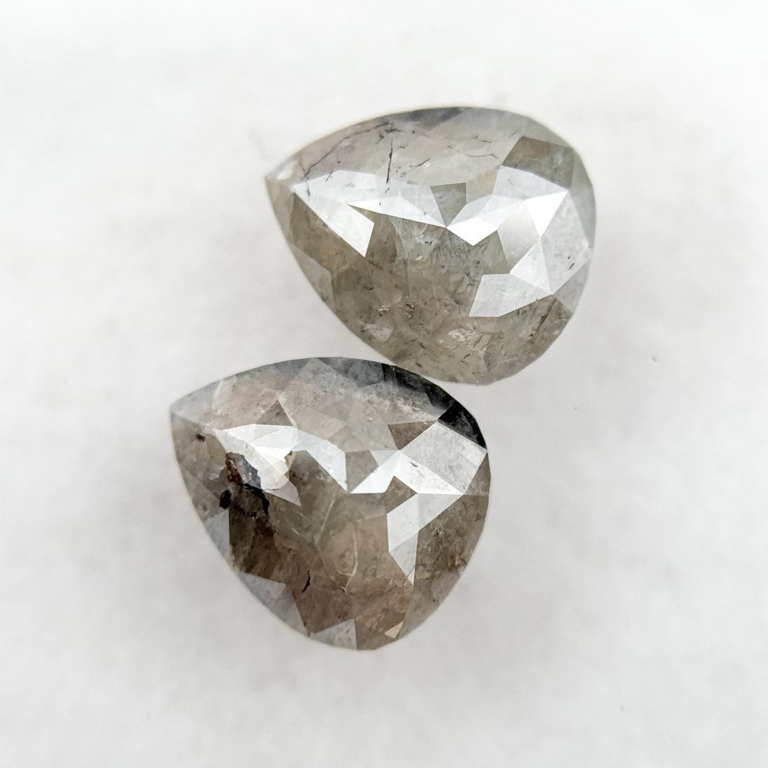 2.02 Ct Pear Rose Cut Grey Natural Salt and Pepper Diamond Pair