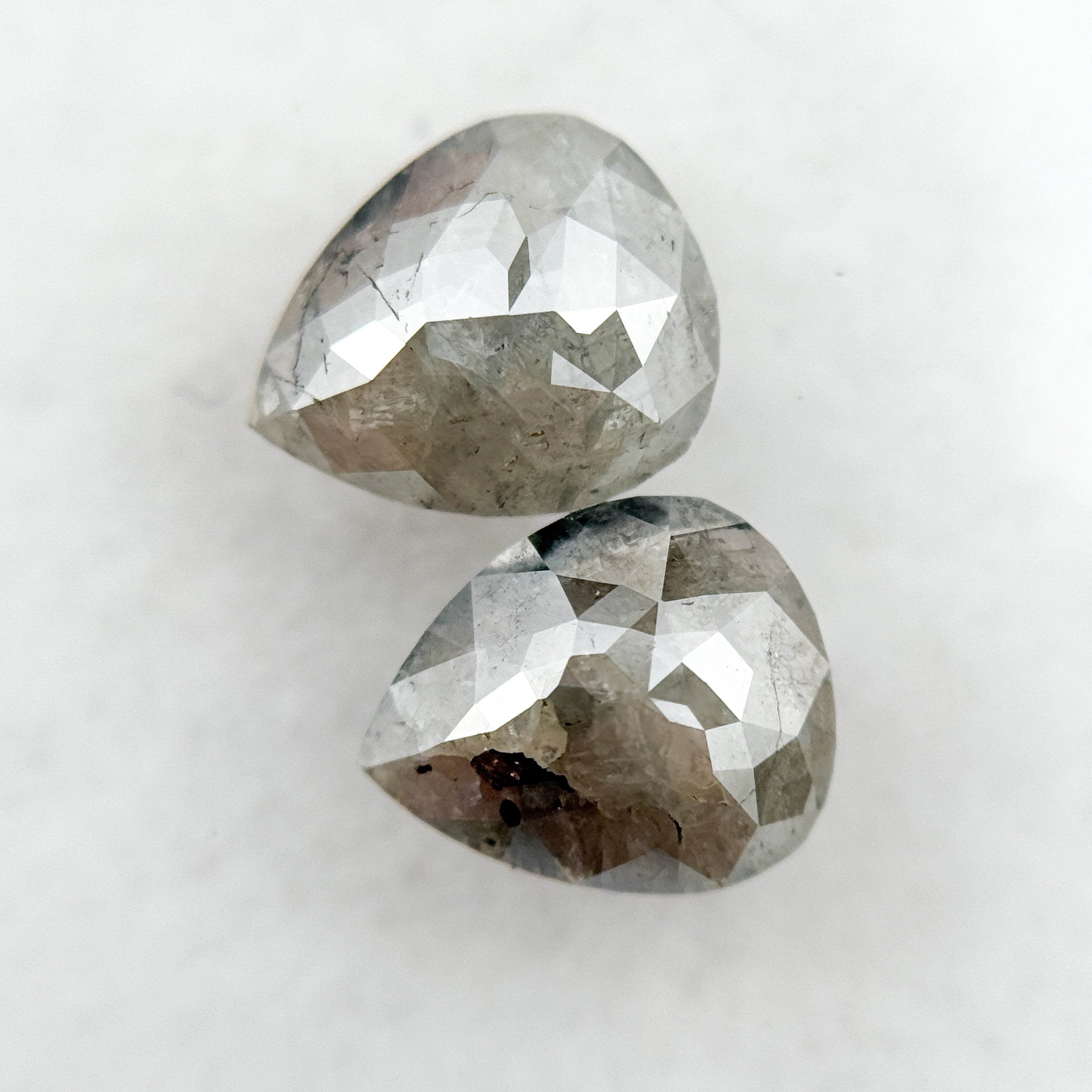 2.02 Ct Pear Rose Cut Grey Natural Salt and Pepper Diamond Pair