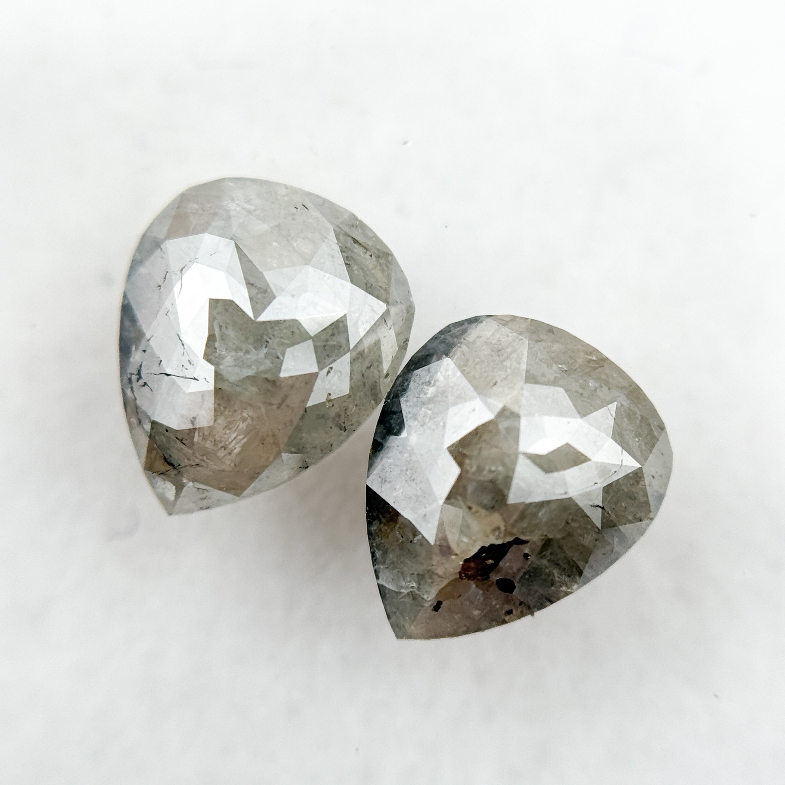 2.02 Ct Pear Rose Cut Grey Natural Salt and Pepper Diamond Pair