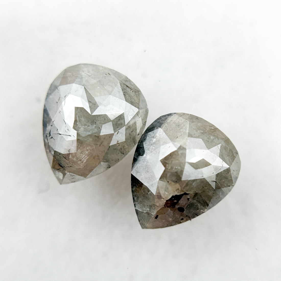 2.02 Ct Pear Rose Cut Grey Natural Salt and Pepper Diamond Pair