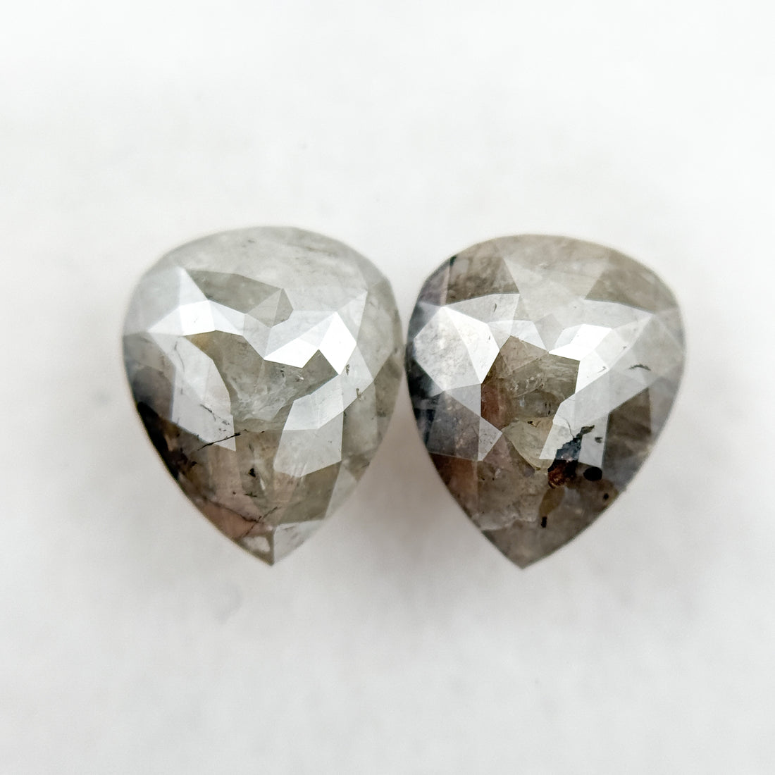 2.02 Ct Pear Rose Cut Grey Natural Salt and Pepper Diamond Pair