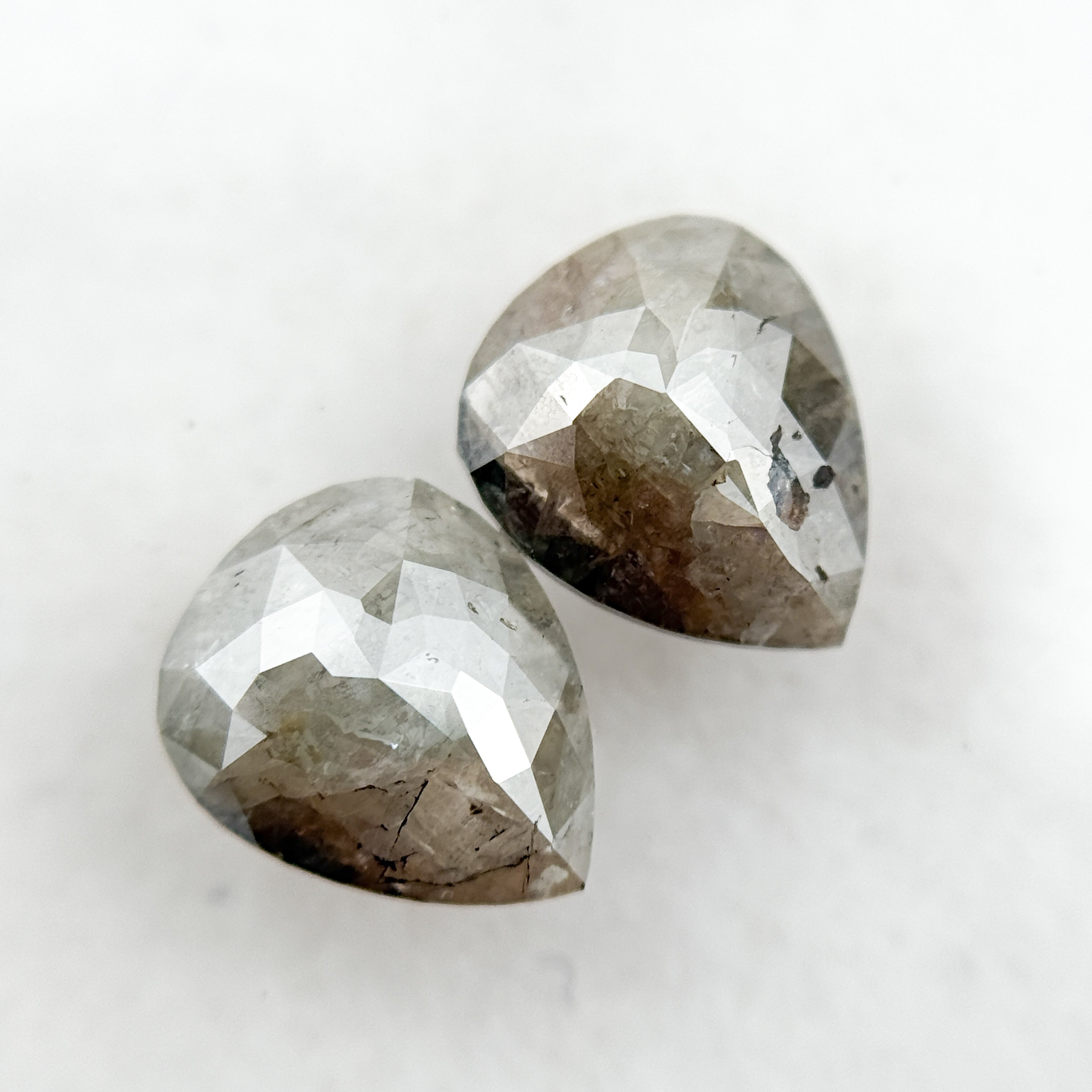 2.02 Ct Pear Rose Cut Grey Natural Salt and Pepper Diamond Pair