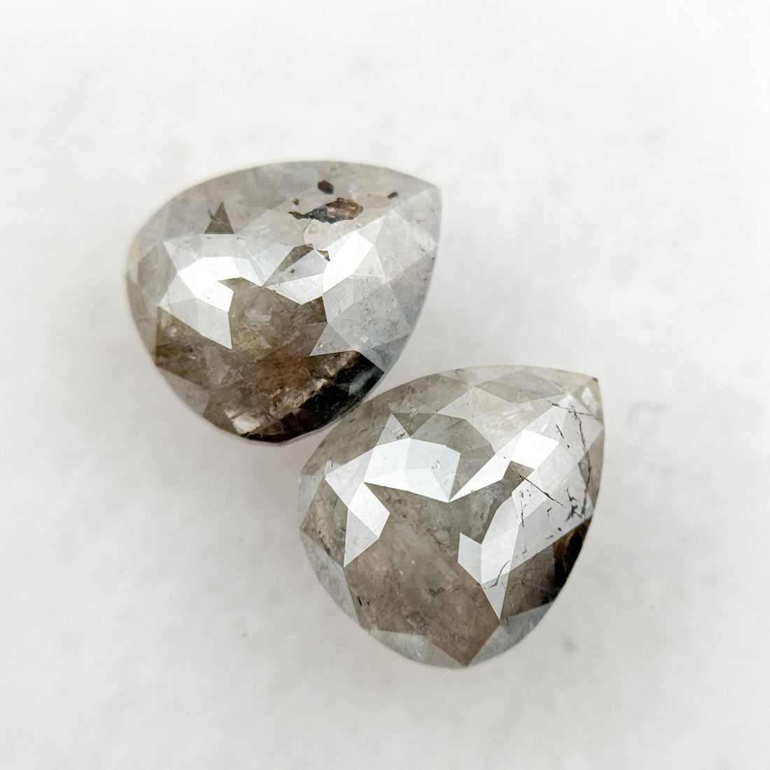 2.02 Ct Pear Rose Cut Grey Natural Salt and Pepper Diamond Pair