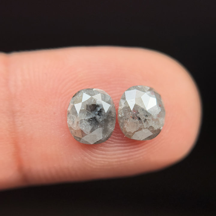 1.94 Ct Oval Rose Cut Grey Natural Salt and Pepper Diamond