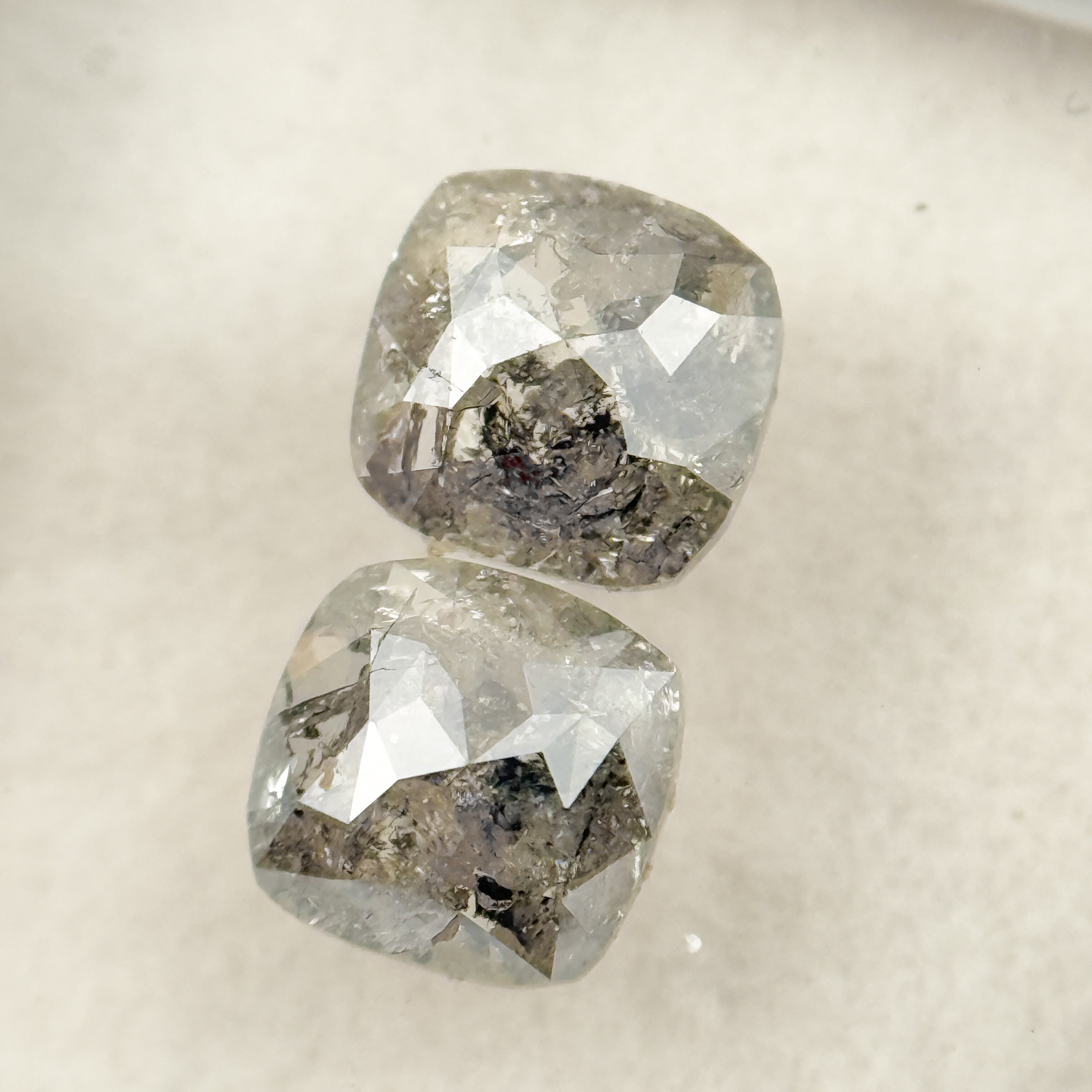 1.47 Ct Cushion Rose Cut Grey Natural Salt and Pepper Diamond
