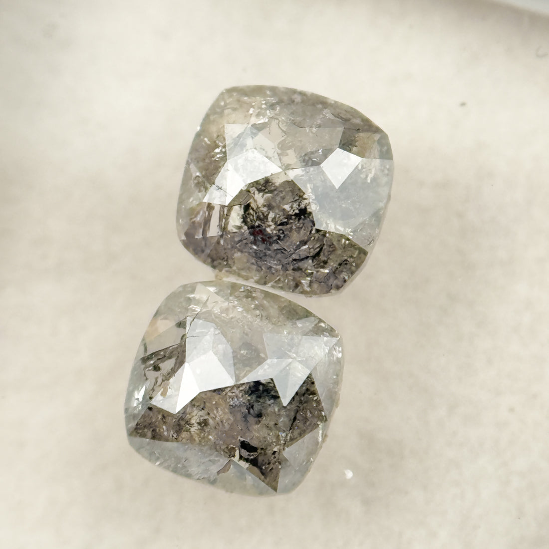 1.47 Ct Cushion Rose Cut Grey Natural Salt and Pepper Diamond