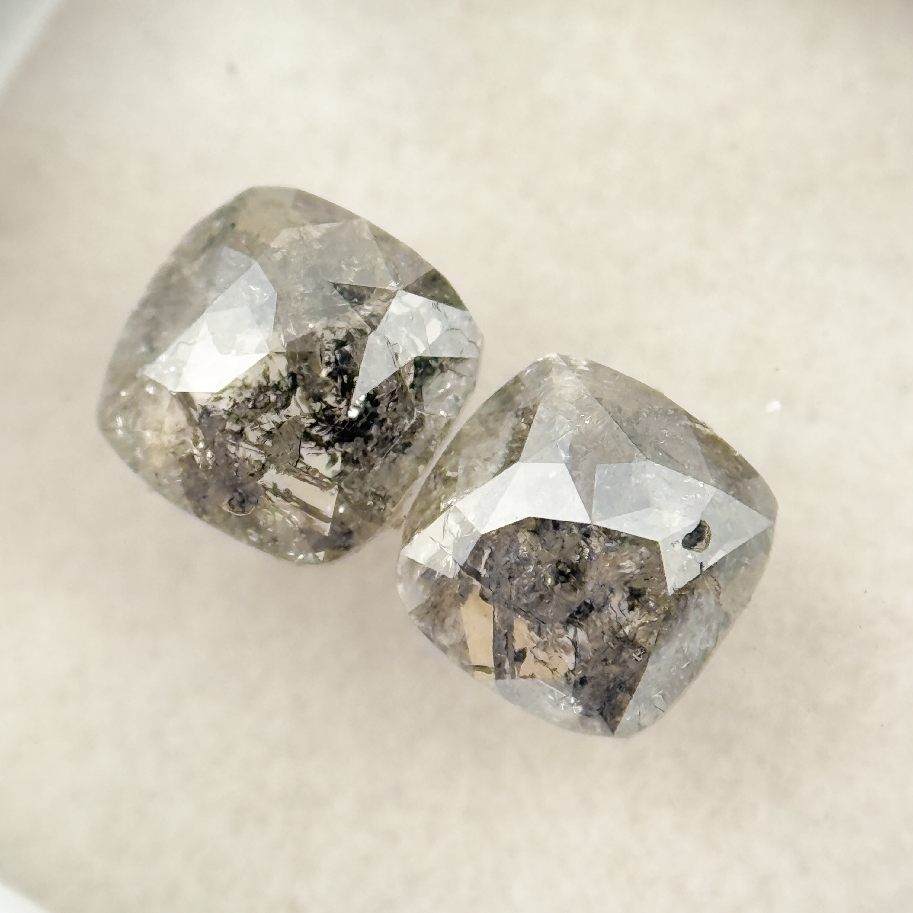 1.47 Ct Cushion Rose Cut Grey Natural Salt and Pepper Diamond