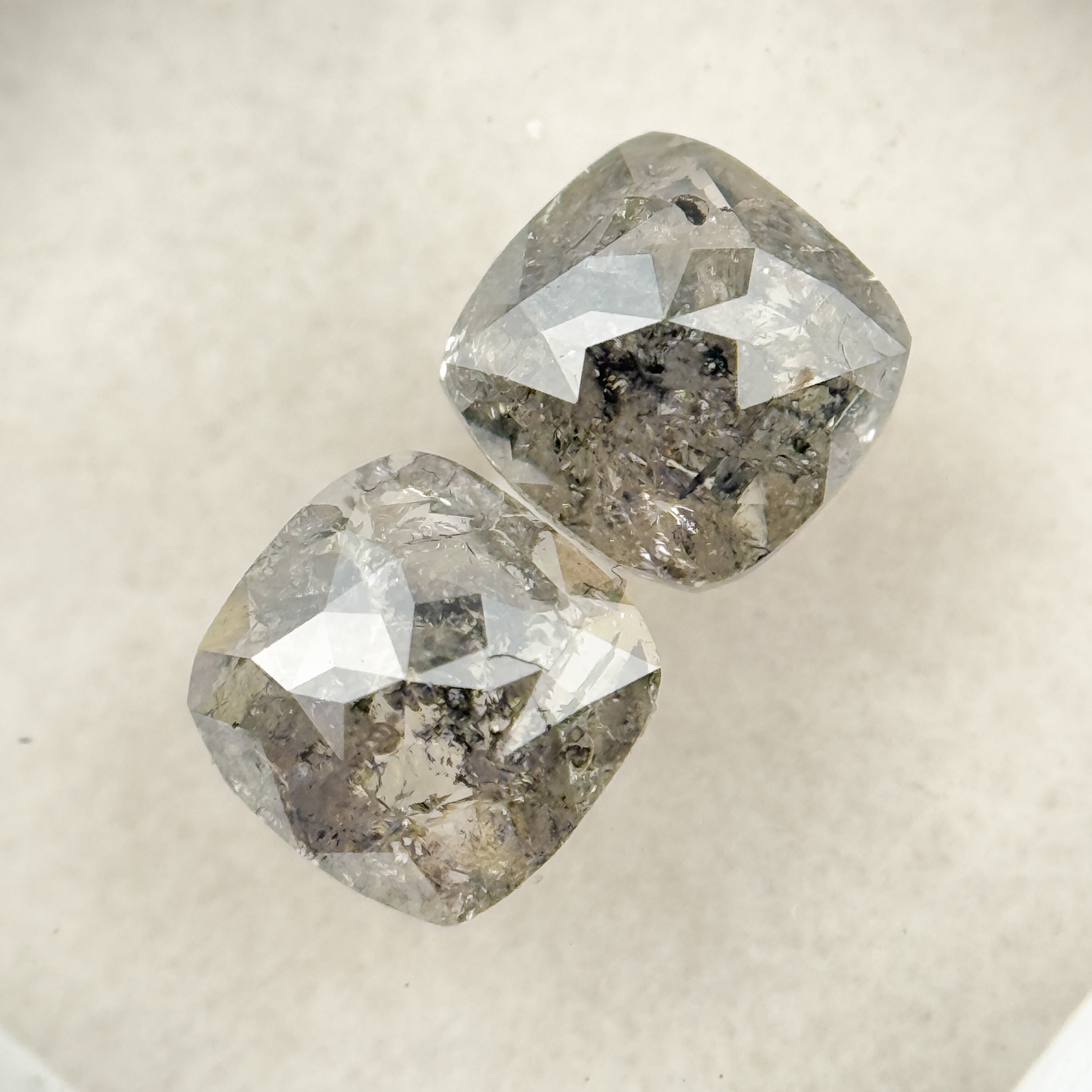 1.47 Ct Cushion Rose Cut Grey Natural Salt and Pepper Diamond