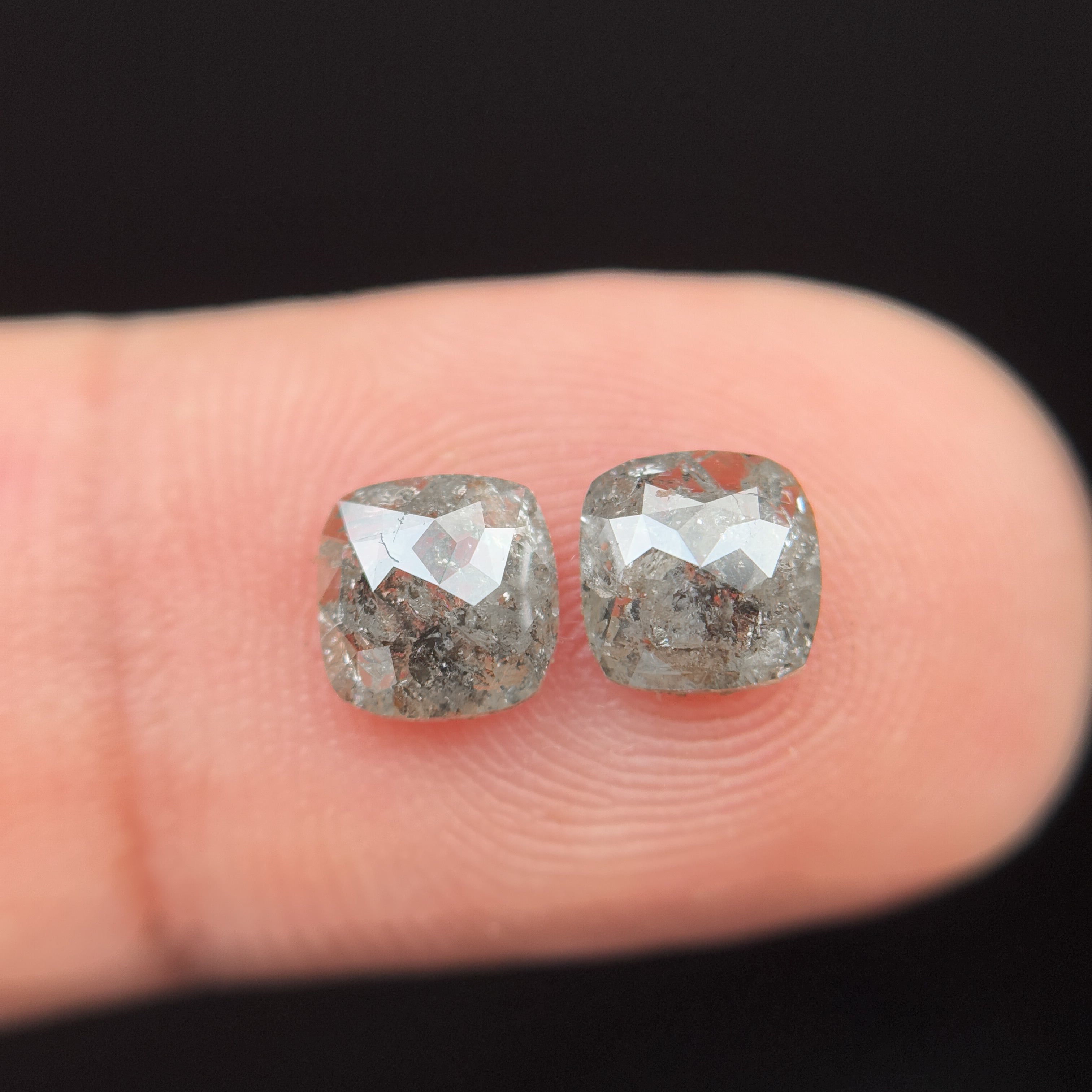 1.47 Ct Cushion Rose Cut Grey Natural Salt and Pepper Diamond