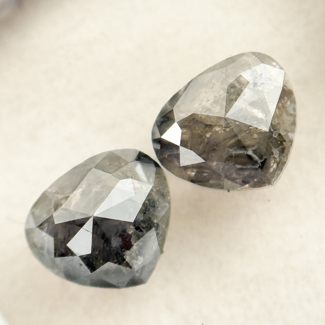 1.86 Ct Heart Rose Cut Grey Natural Salt and Pepper Diamond
