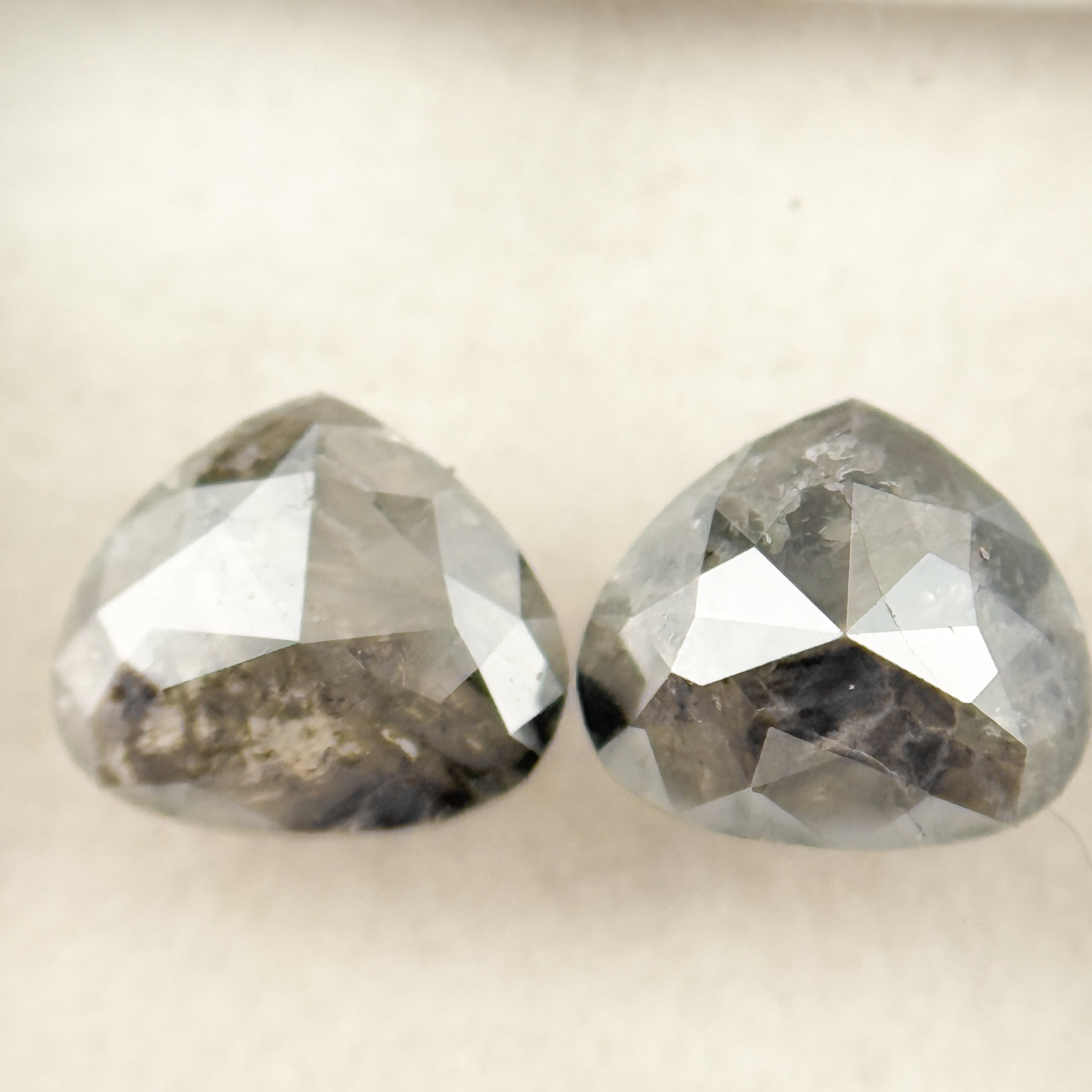 1.86 Ct Heart Rose Cut Grey Natural Salt and Pepper Diamond