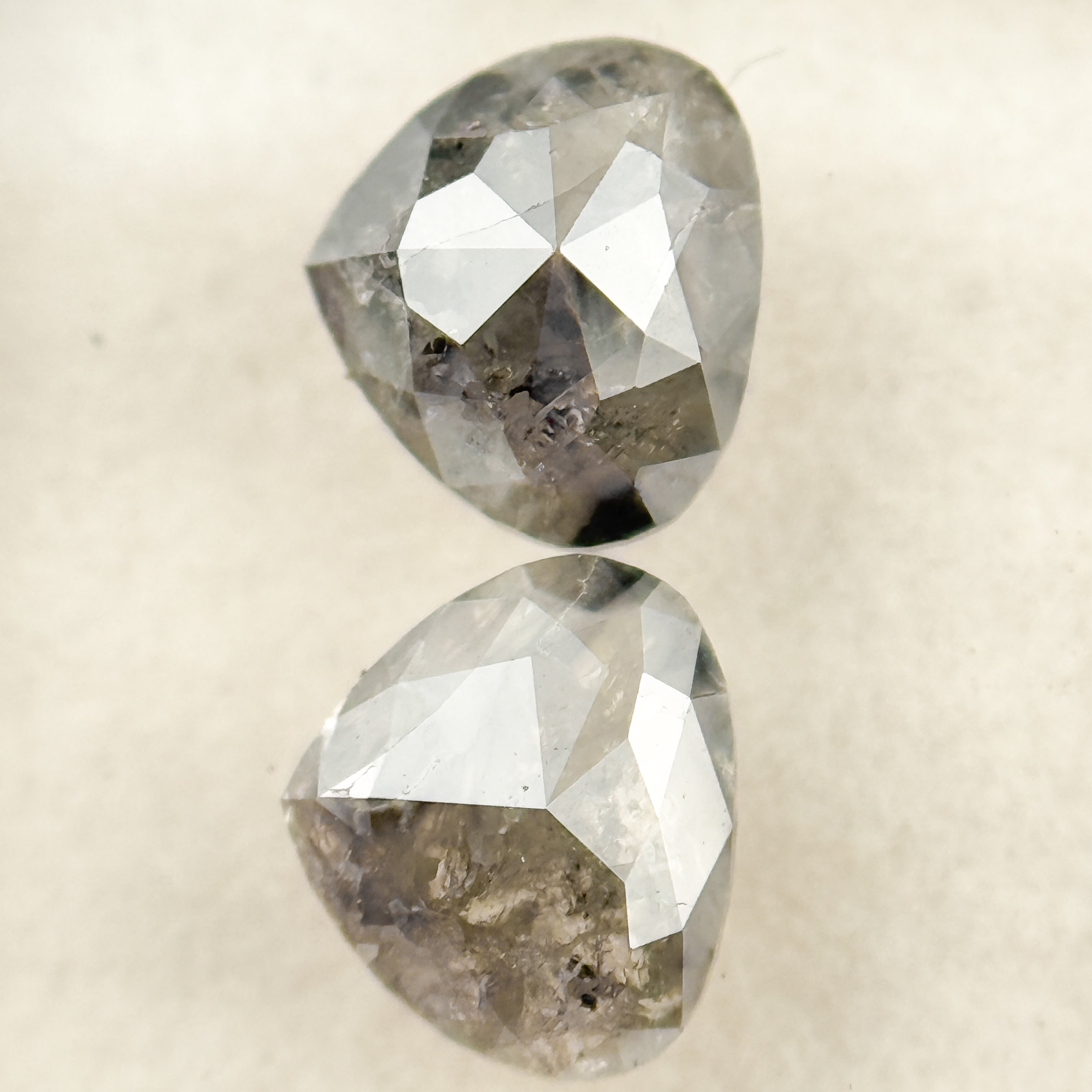 1.86 Ct Heart Rose Cut Grey Natural Salt and Pepper Diamond
