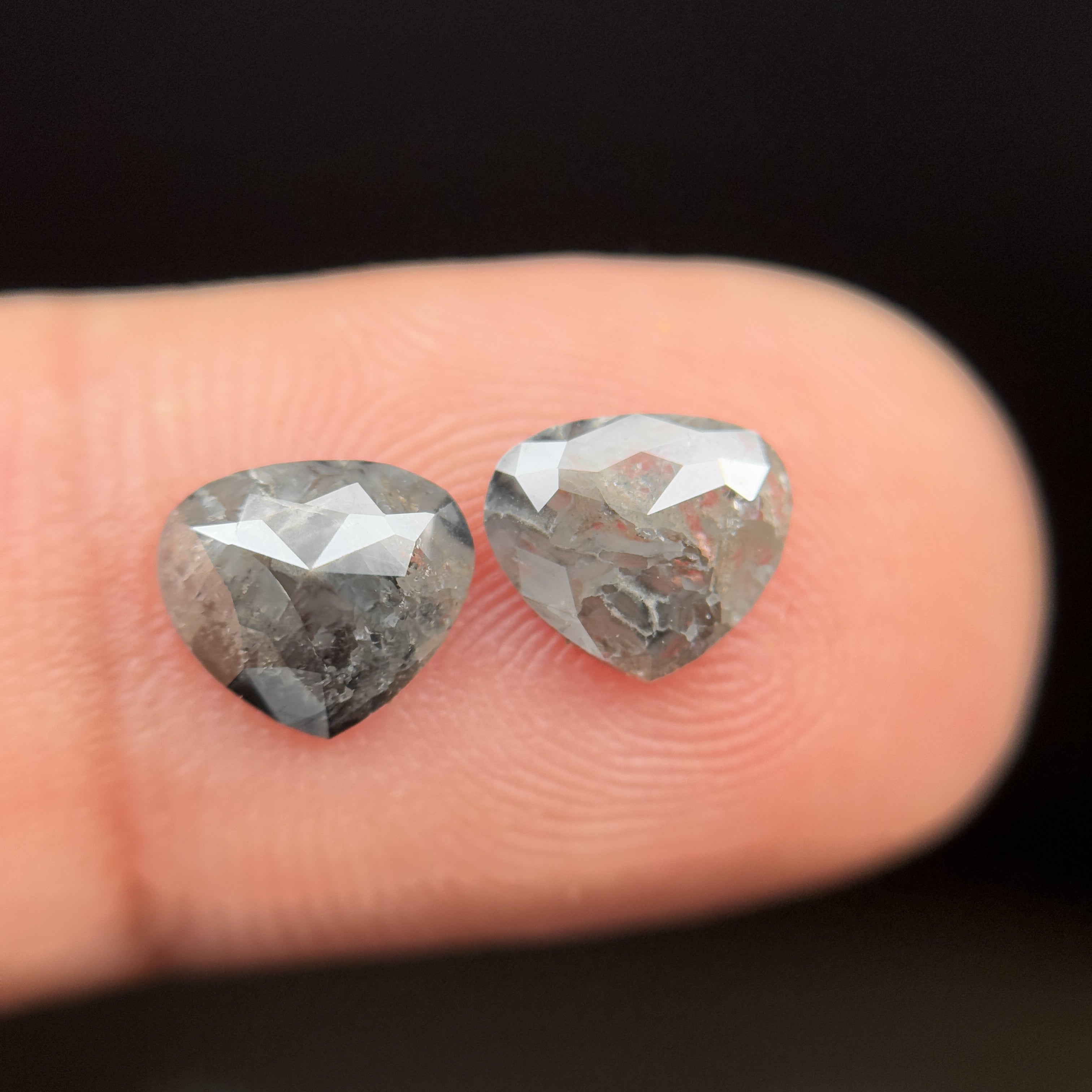 1.86 Ct Heart Rose Cut Grey Natural Salt and Pepper Diamond