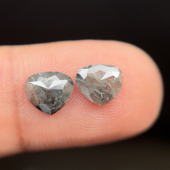 1.86 Ct Heart Rose Cut Grey Natural Salt and Pepper Diamond