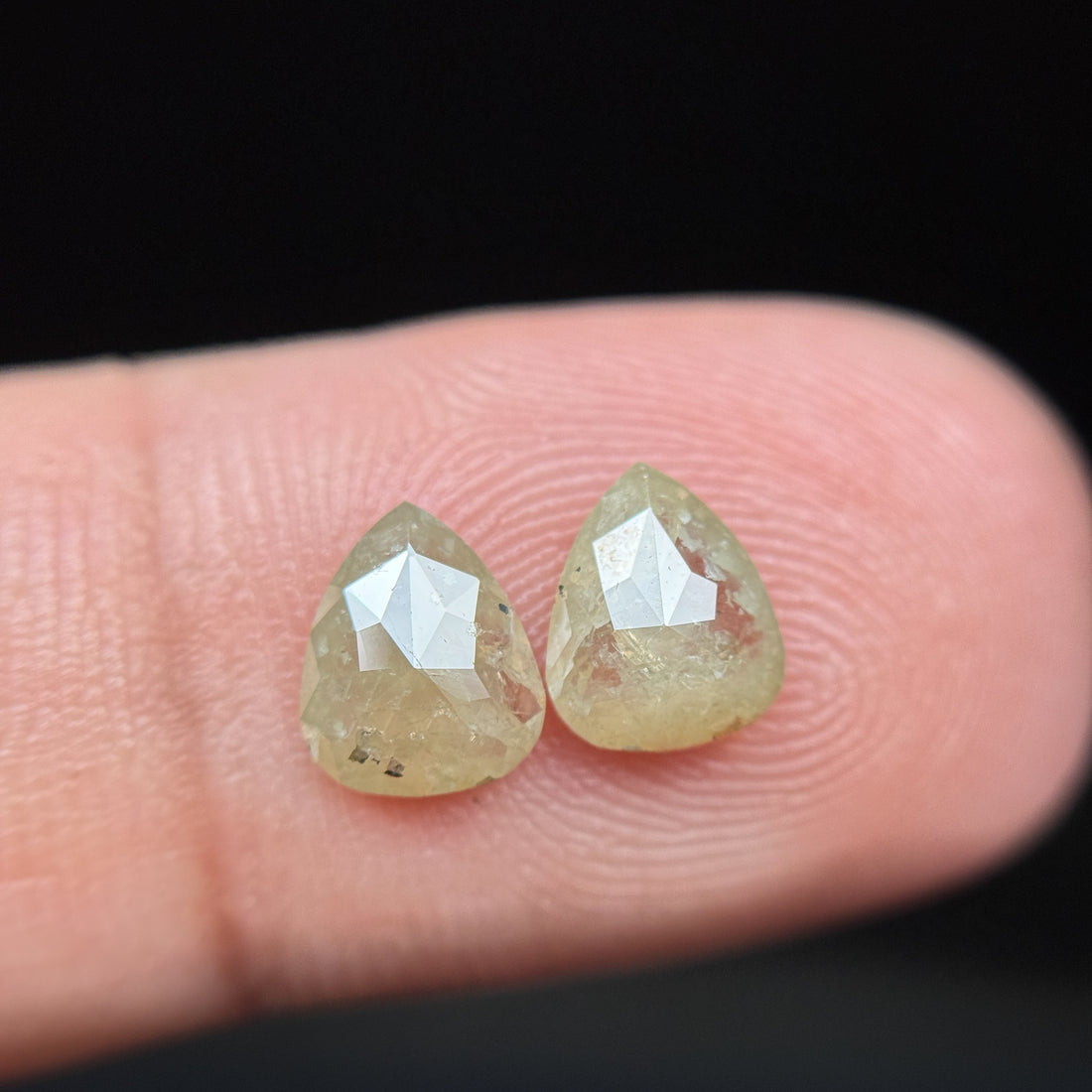 1.57 Ct Pear Rose Cut Yellow Natural Galaxy Diamond Pair