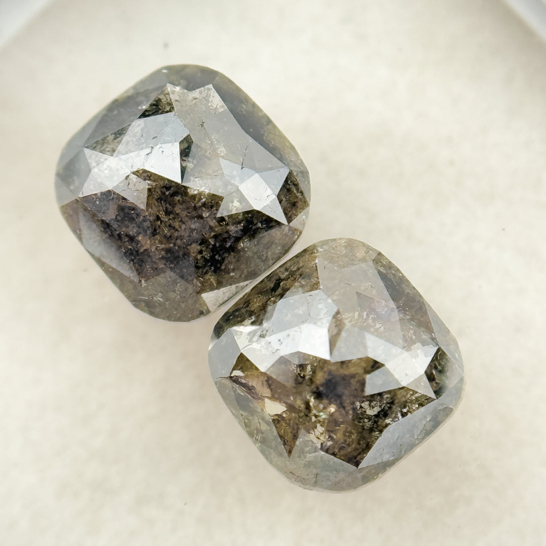 2.42 Ct Cushion Rose Cut Grey Natural Salt and Pepper Diamond