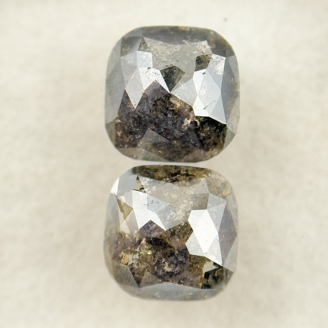 2.42 Ct Cushion Rose Cut Grey Natural Salt and Pepper Diamond