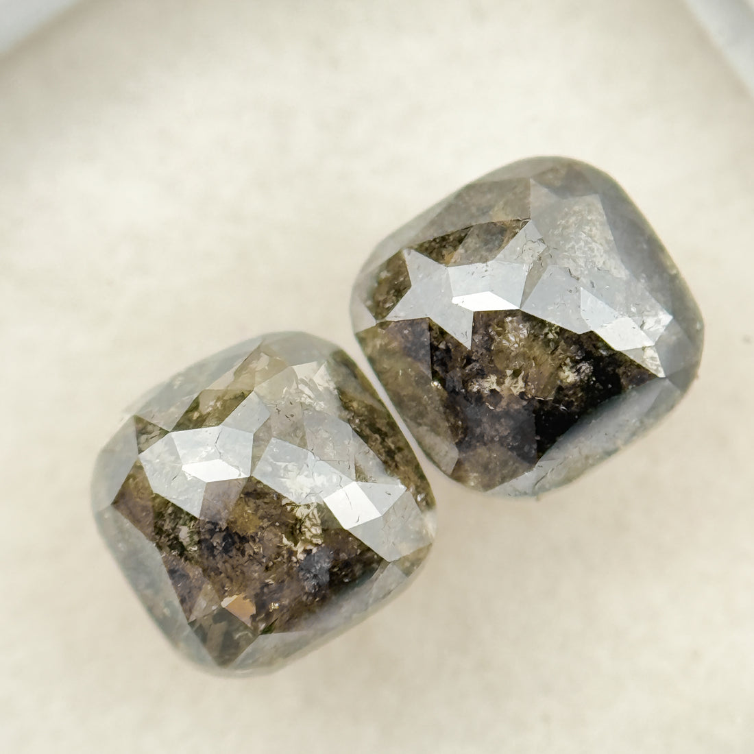 2.42 Ct Cushion Rose Cut Grey Natural Salt and Pepper Diamond