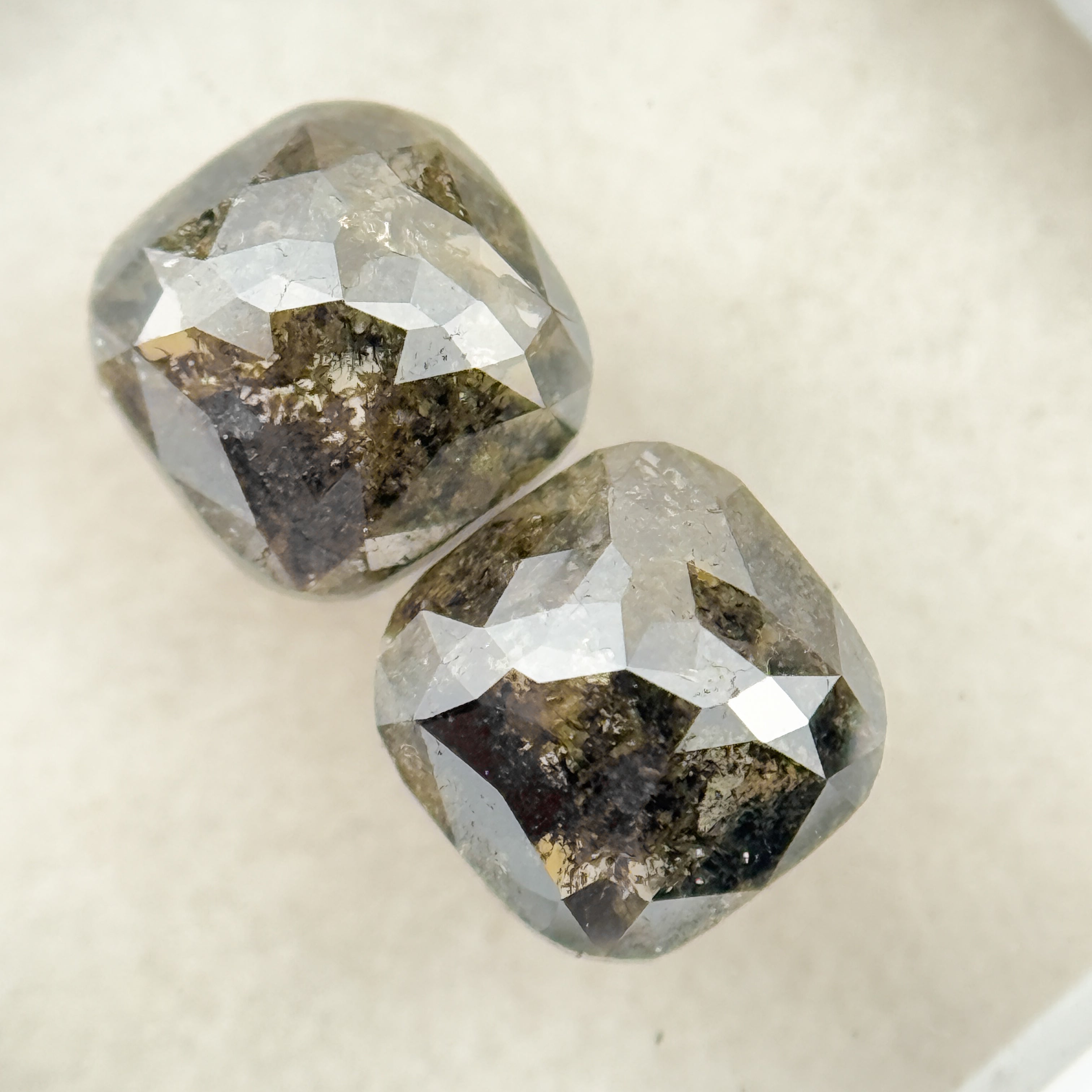 2.42 Ct Cushion Rose Cut Grey Natural Salt and Pepper Diamond