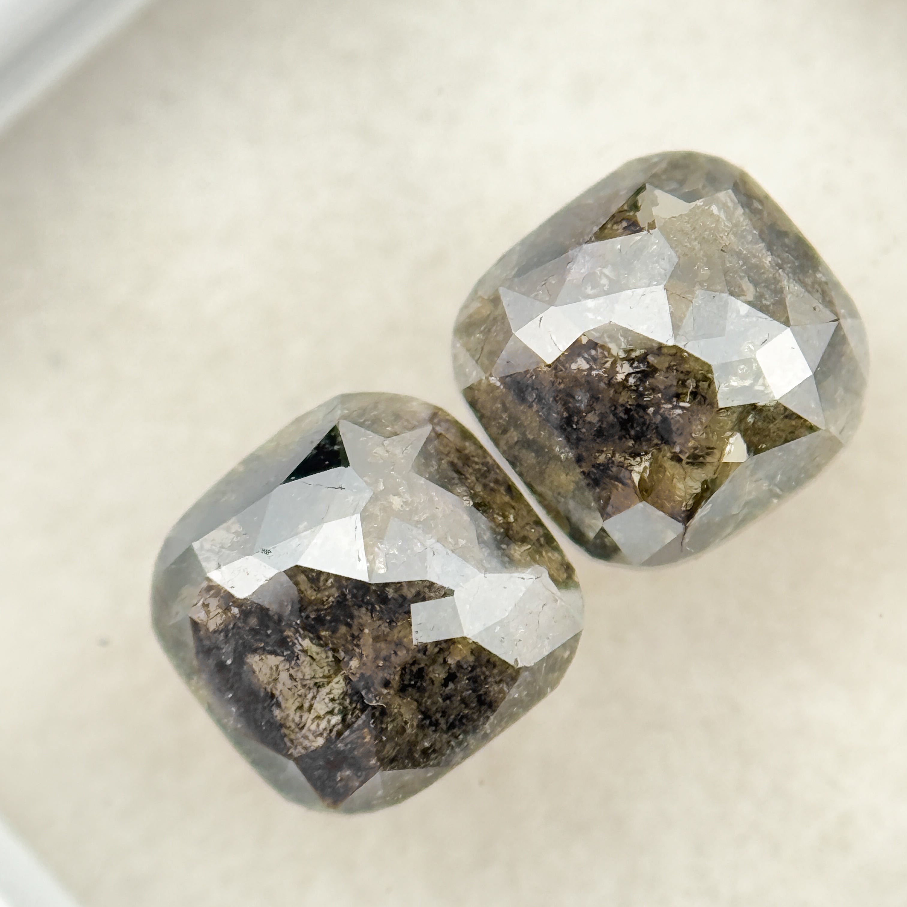 2.42 Ct Cushion Rose Cut Grey Natural Salt and Pepper Diamond