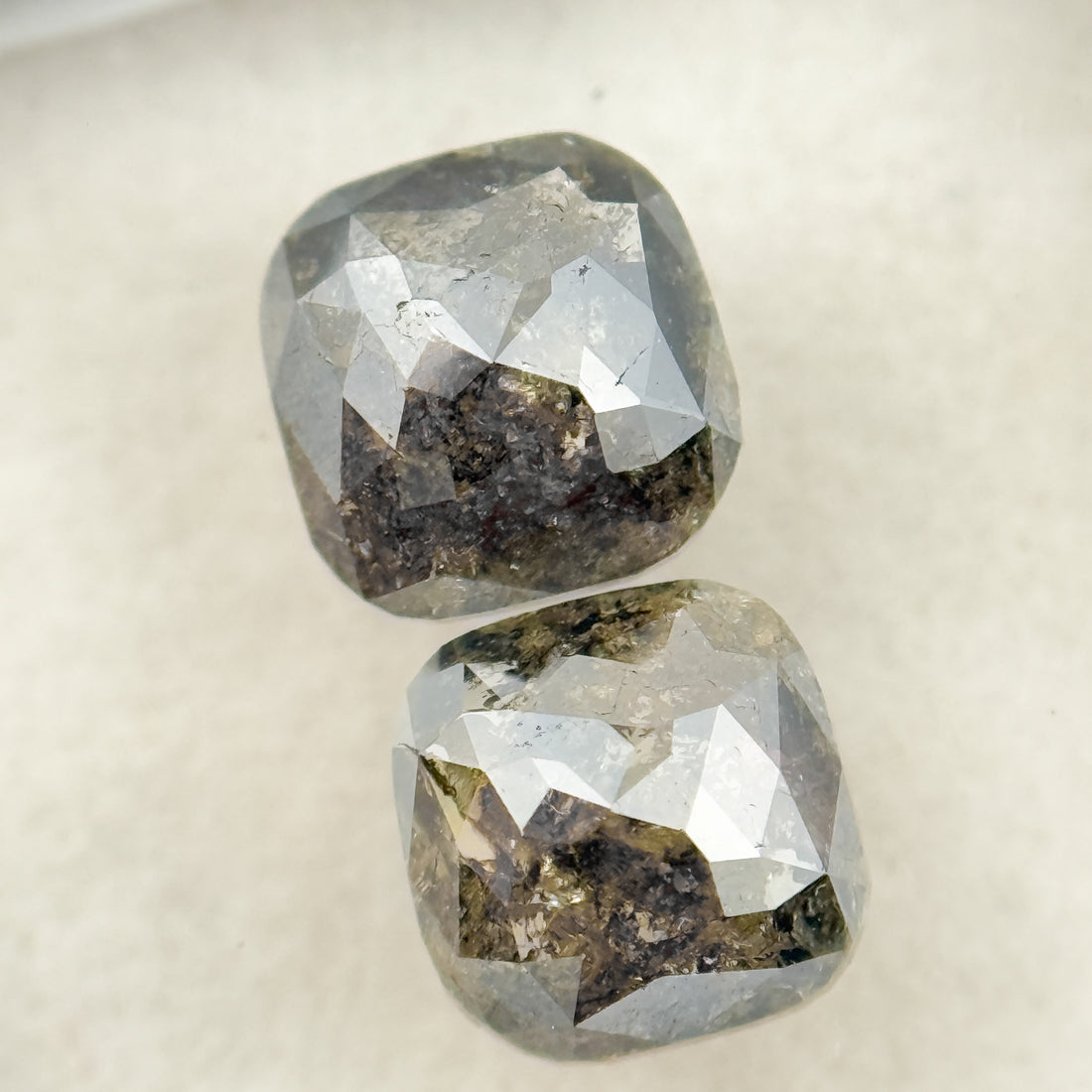 2.42 Ct Cushion Rose Cut Grey Natural Salt and Pepper Diamond