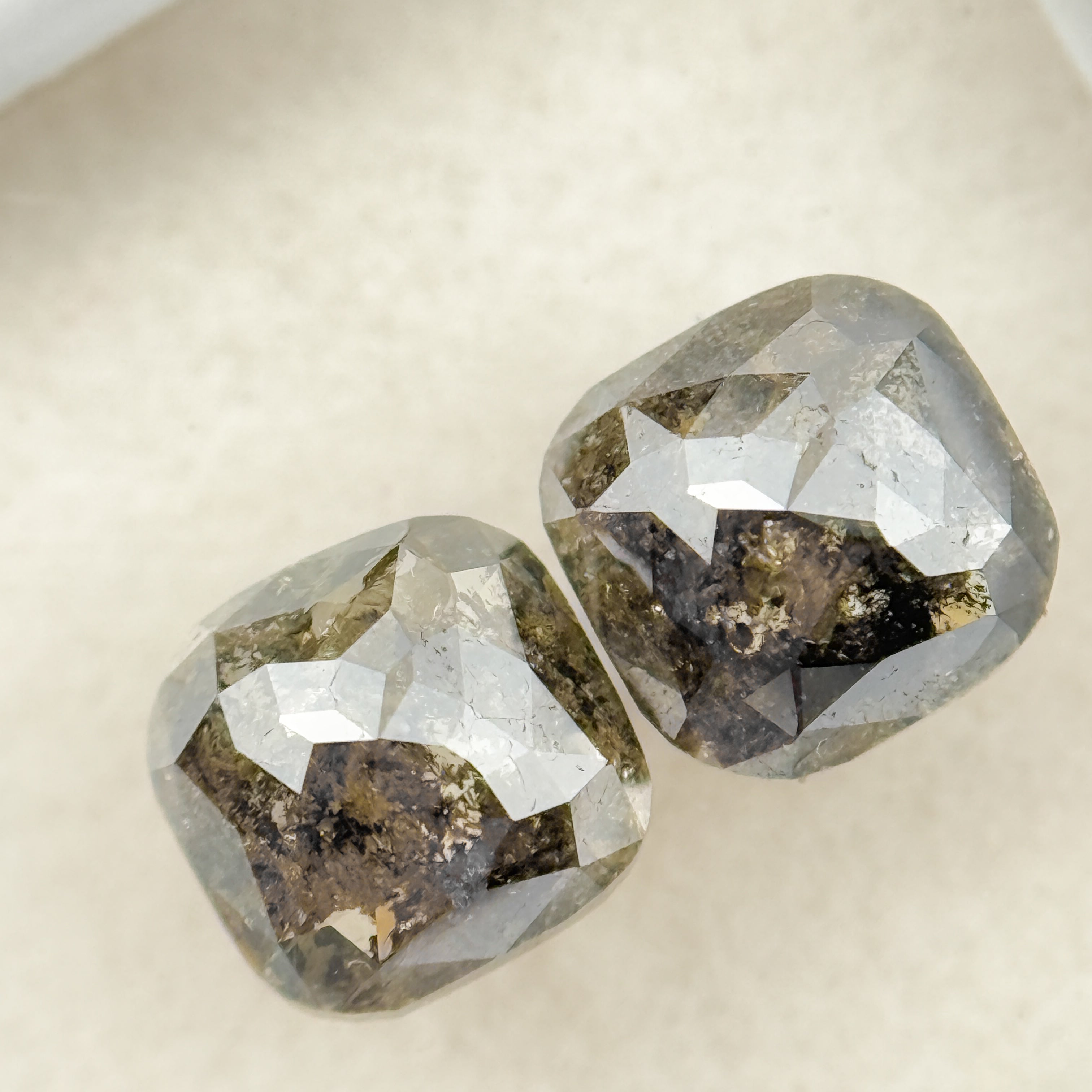 2.42 Ct Cushion Rose Cut Grey Natural Salt and Pepper Diamond