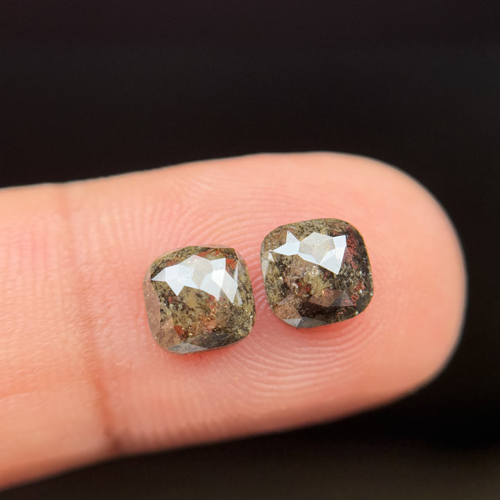 2.42 Ct Cushion Rose Cut Grey Natural Salt and Pepper Diamond