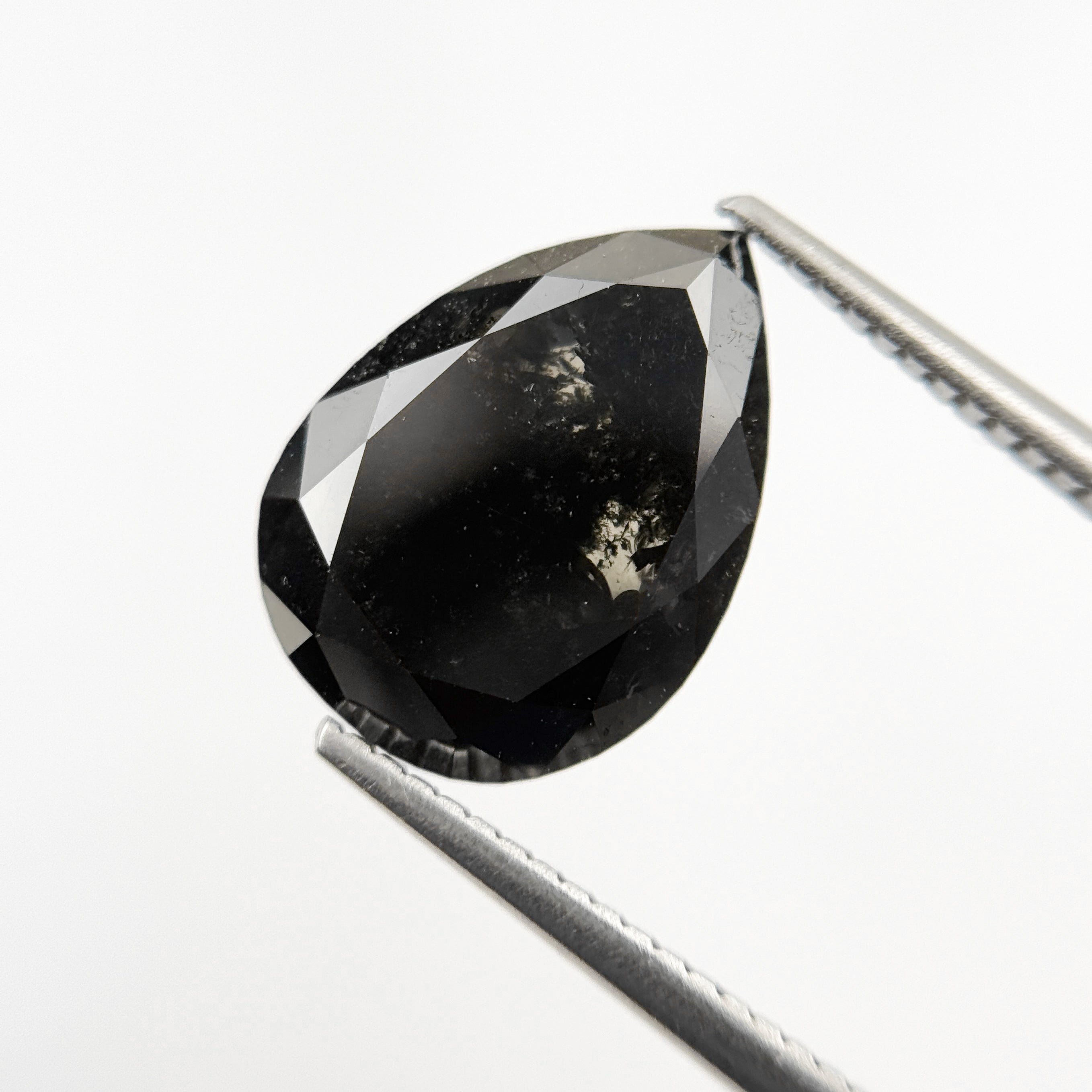 4.81 Ct Pear Rose Cut Black Natural Salt and Pepper Diamond