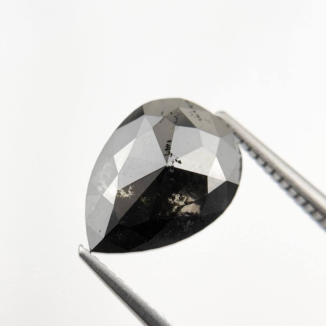 4.81 Ct Pear Rose Cut Black Natural Salt and Pepper Diamond