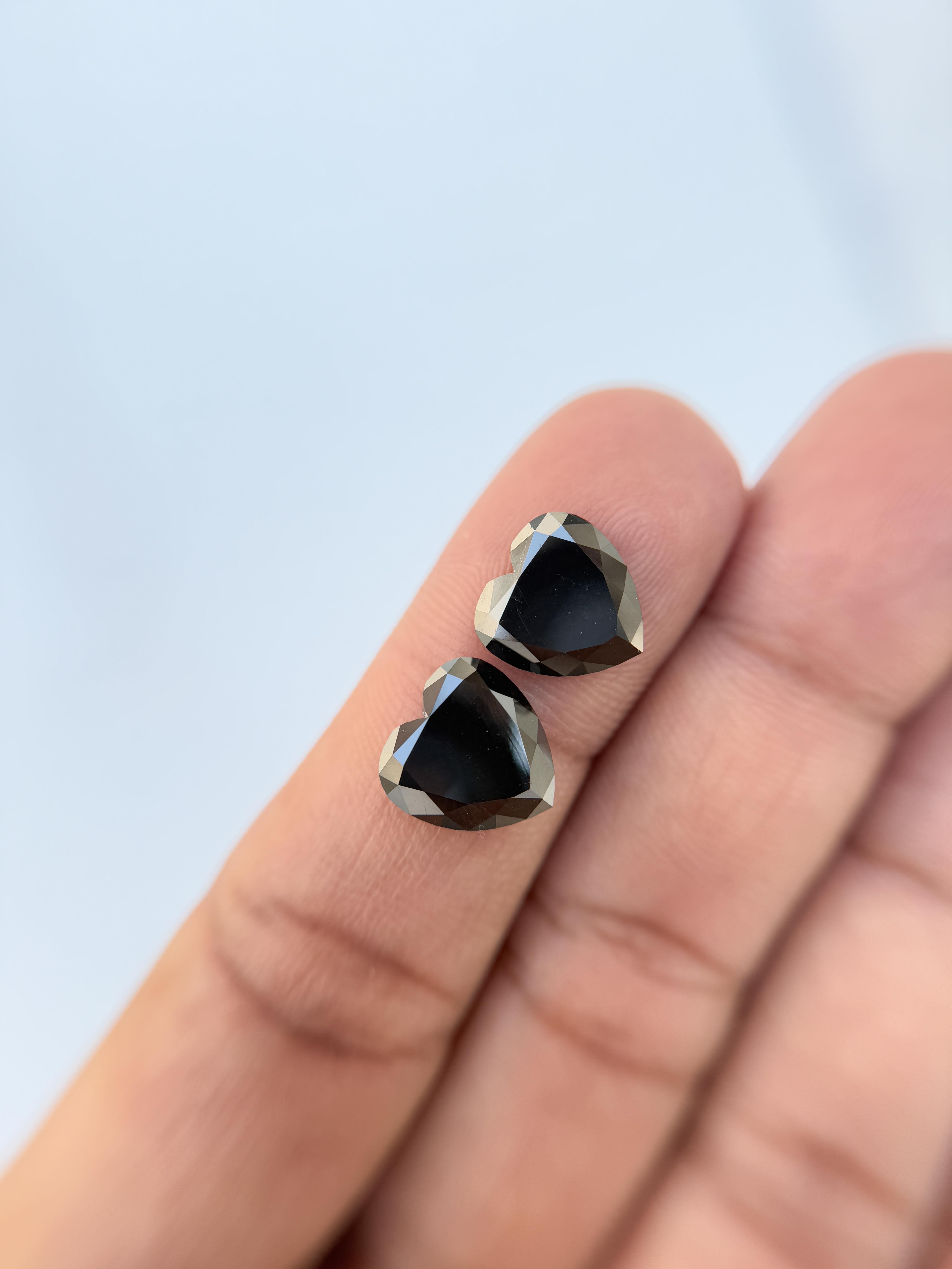6.95 Ct Heart Rose Cut Black Natural Salt and Pepper Diamond