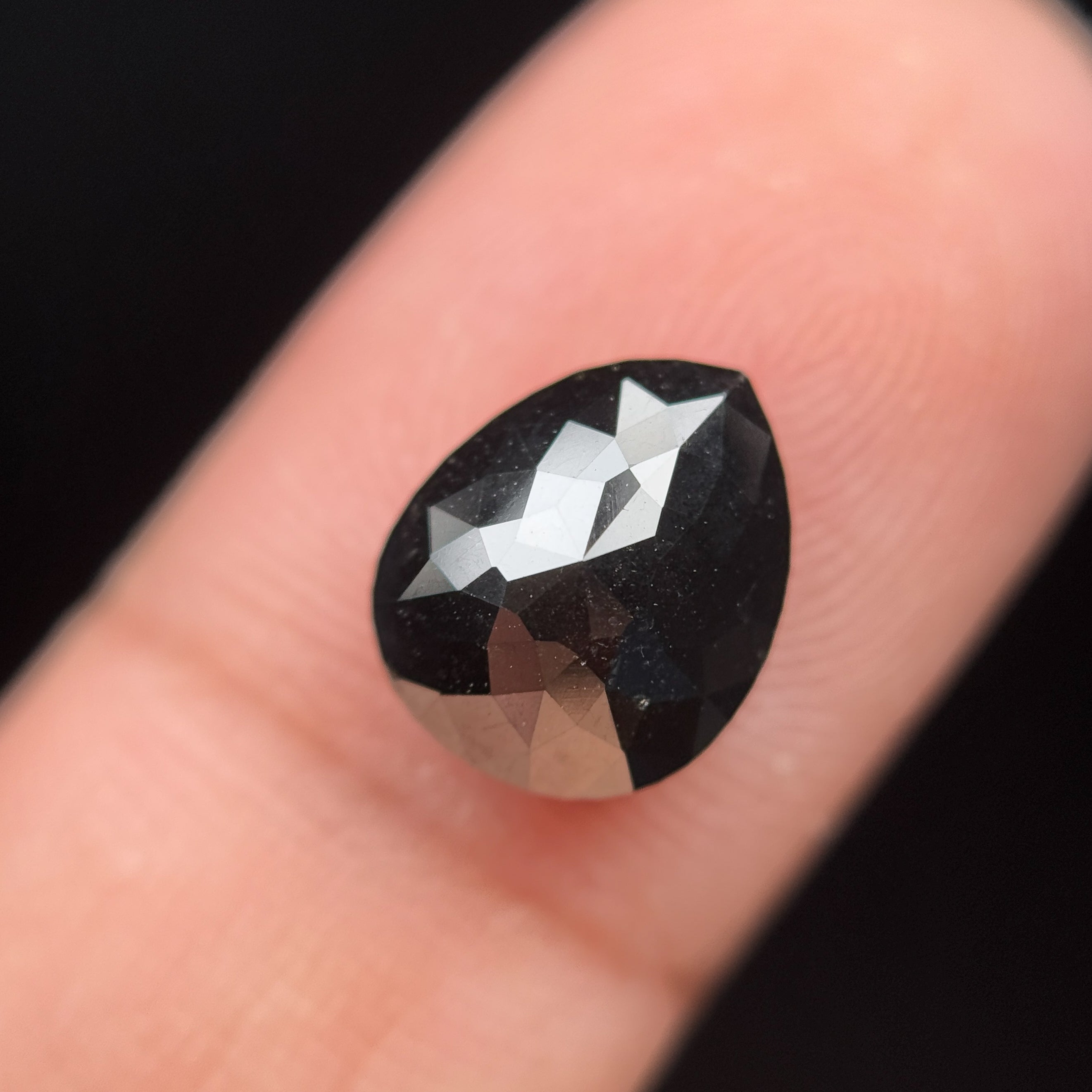 3.85 Ct Pear Rose Cut Black Natural Vintage Diamond