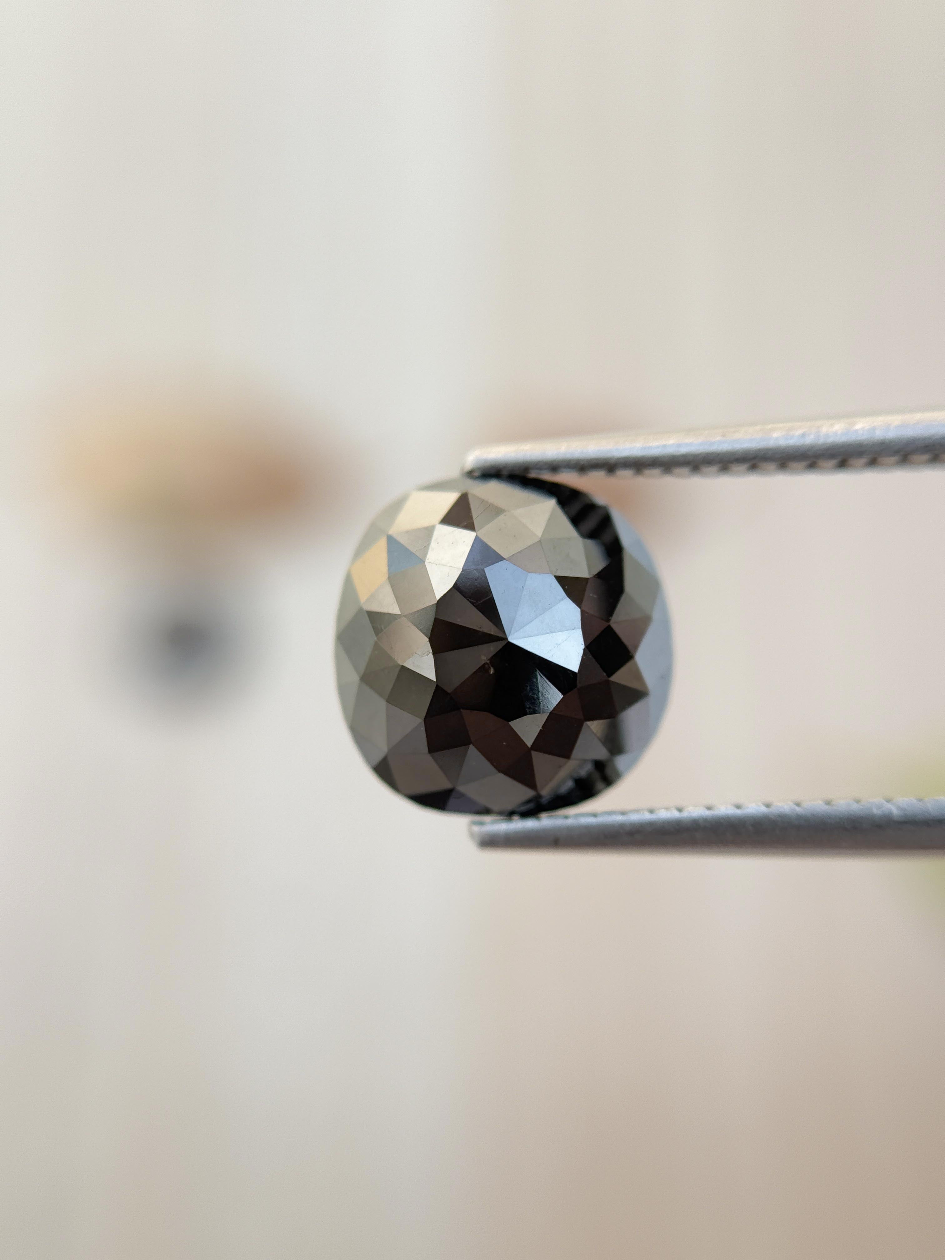 6.08 Ct Cushion Rose Cut Grey Natural Salt and Pepper Diamond
