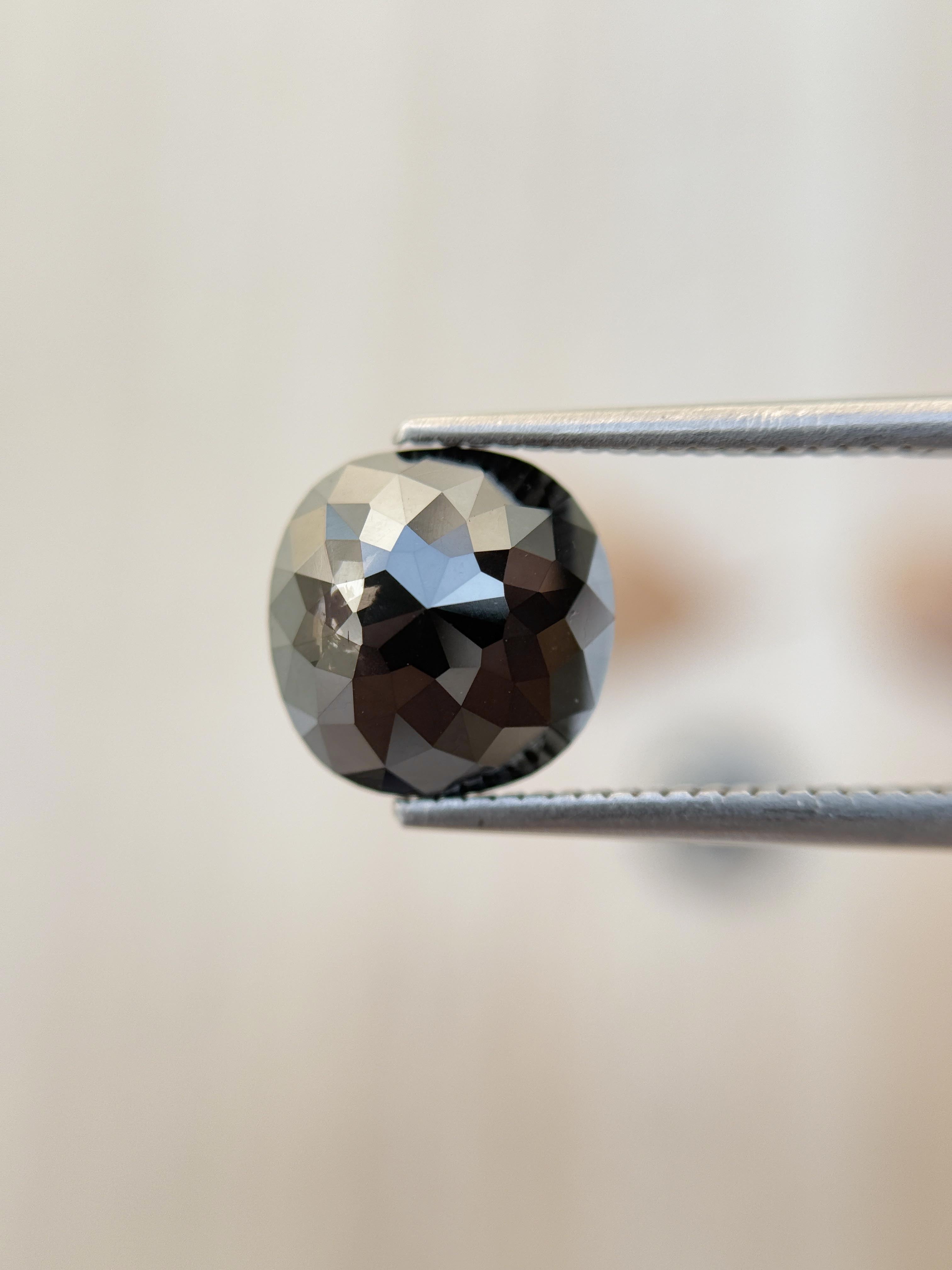 6.08 Ct Cushion Rose Cut Grey Natural Salt and Pepper Diamond