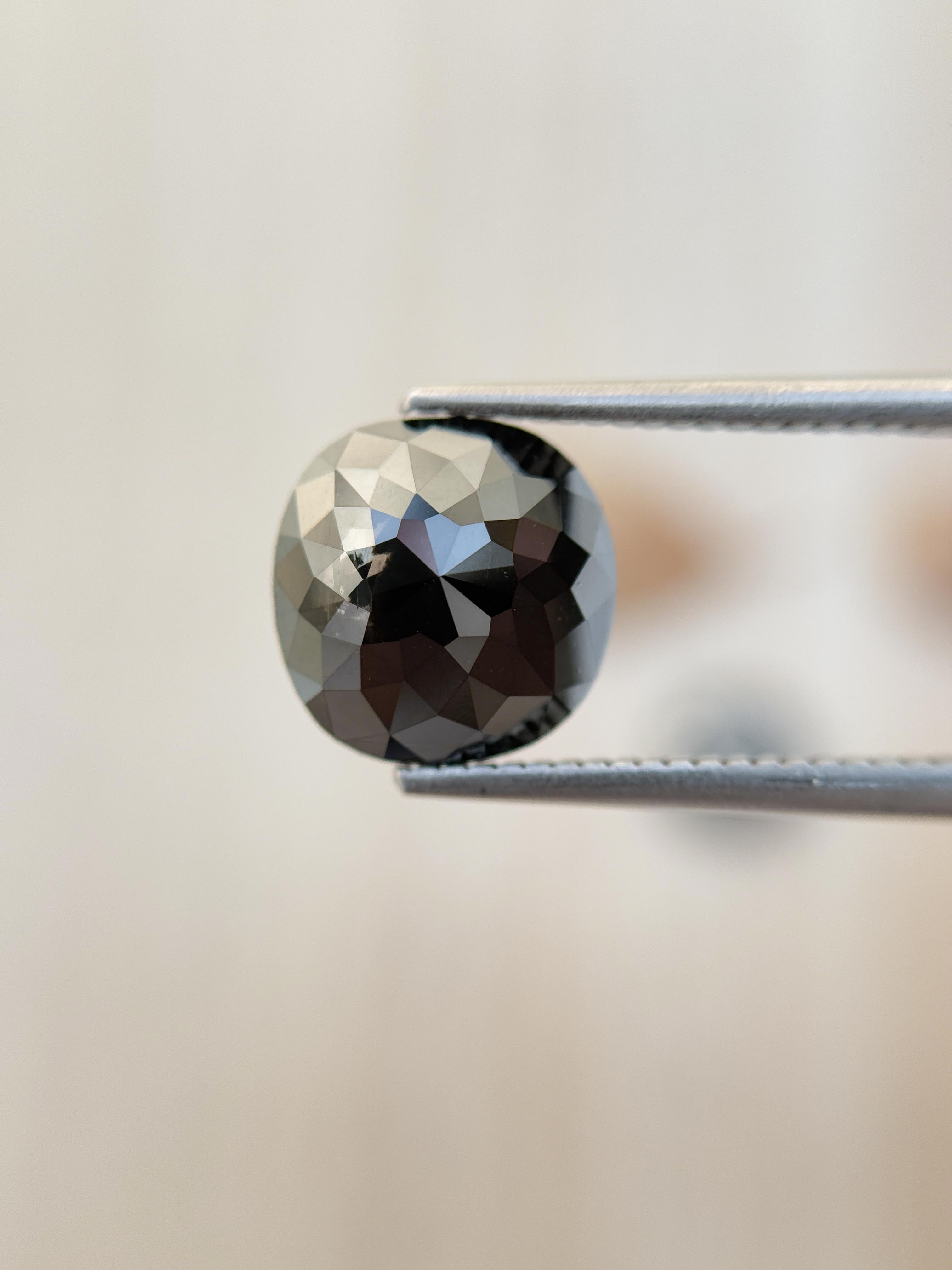 6.08 Ct Cushion Rose Cut Grey Natural Salt and Pepper Diamond