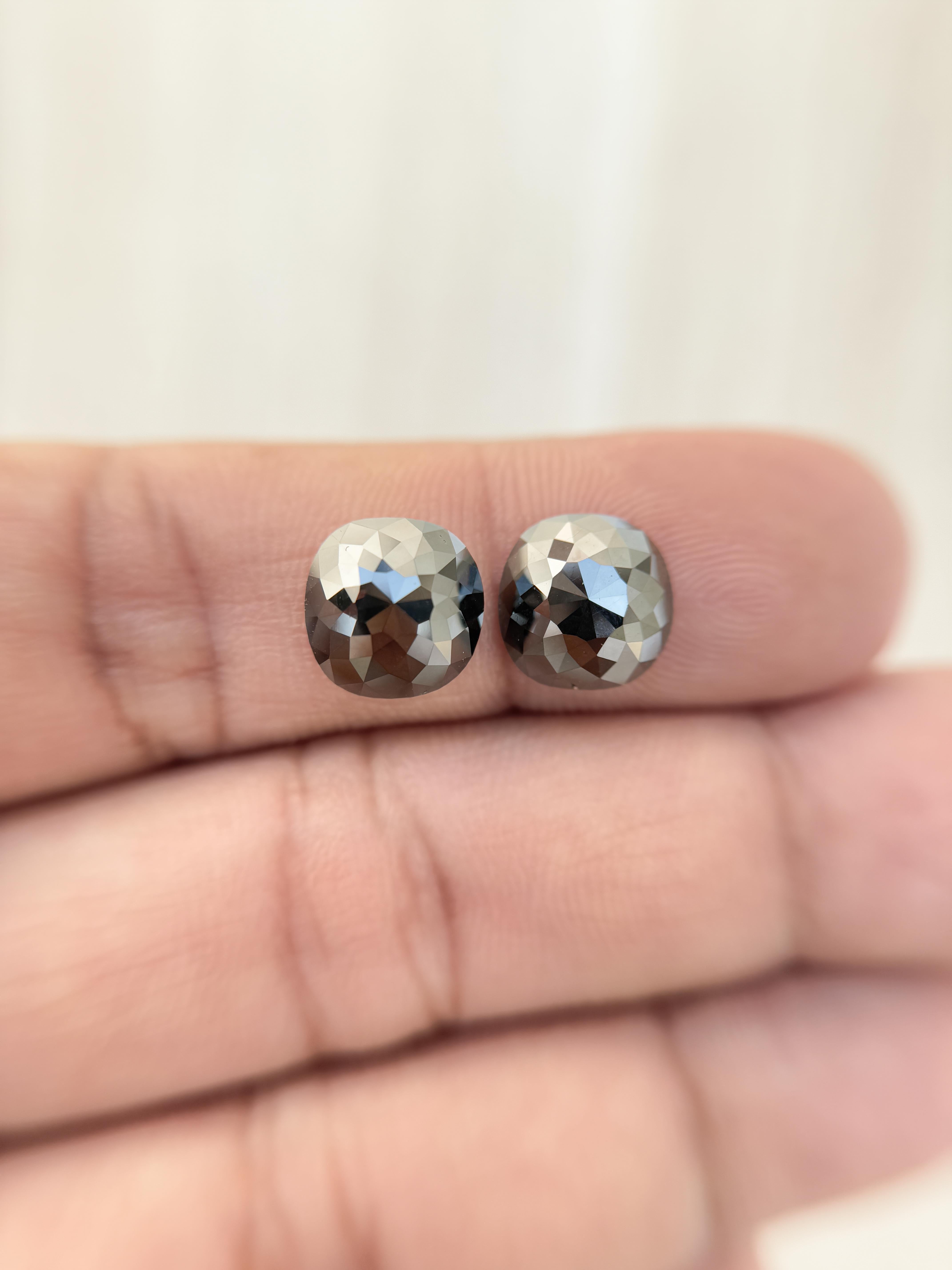 6.08 Ct Cushion Rose Cut Grey Natural Salt and Pepper Diamond