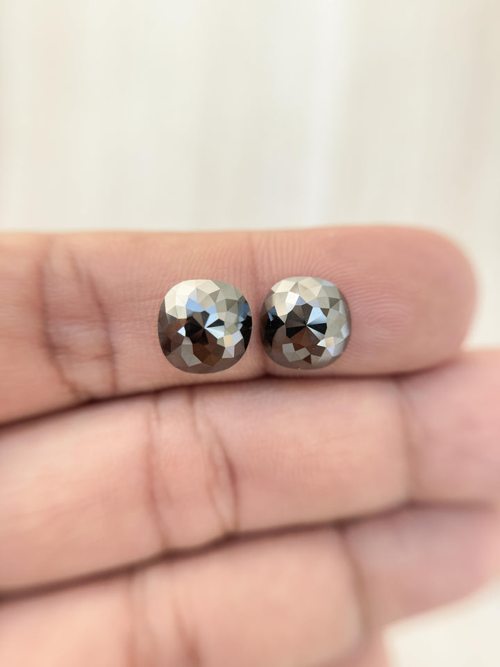 6.08 Ct Cushion Rose Cut Grey Natural Salt and Pepper Diamond