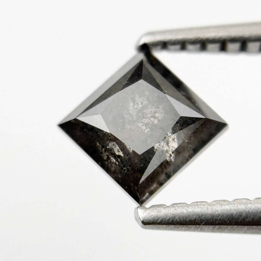 0.92 Ct Princess Rose Cut Grey Natural Salt and Pepper Diamond