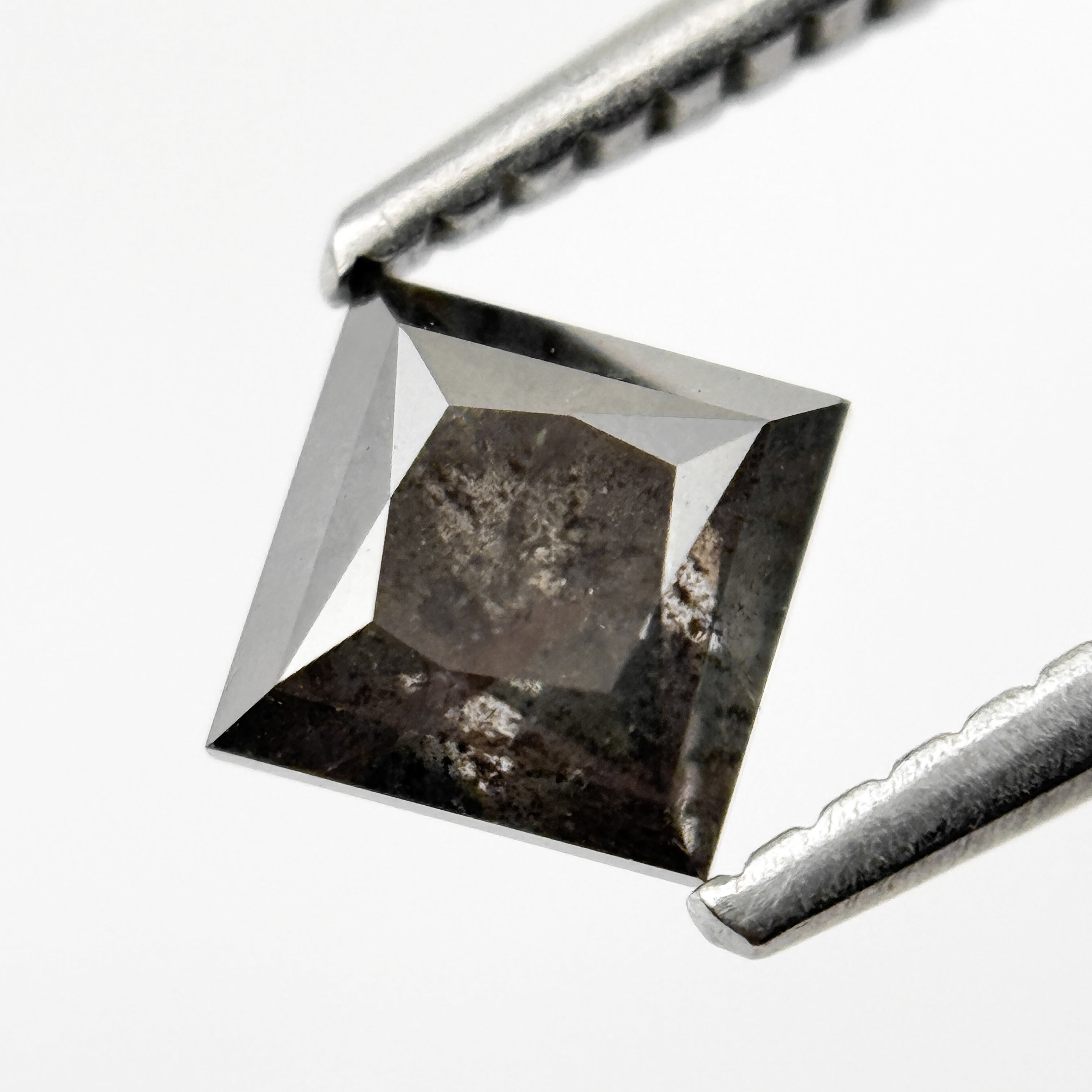 0.92 Ct Princess Rose Cut Grey Natural Salt and Pepper Diamond