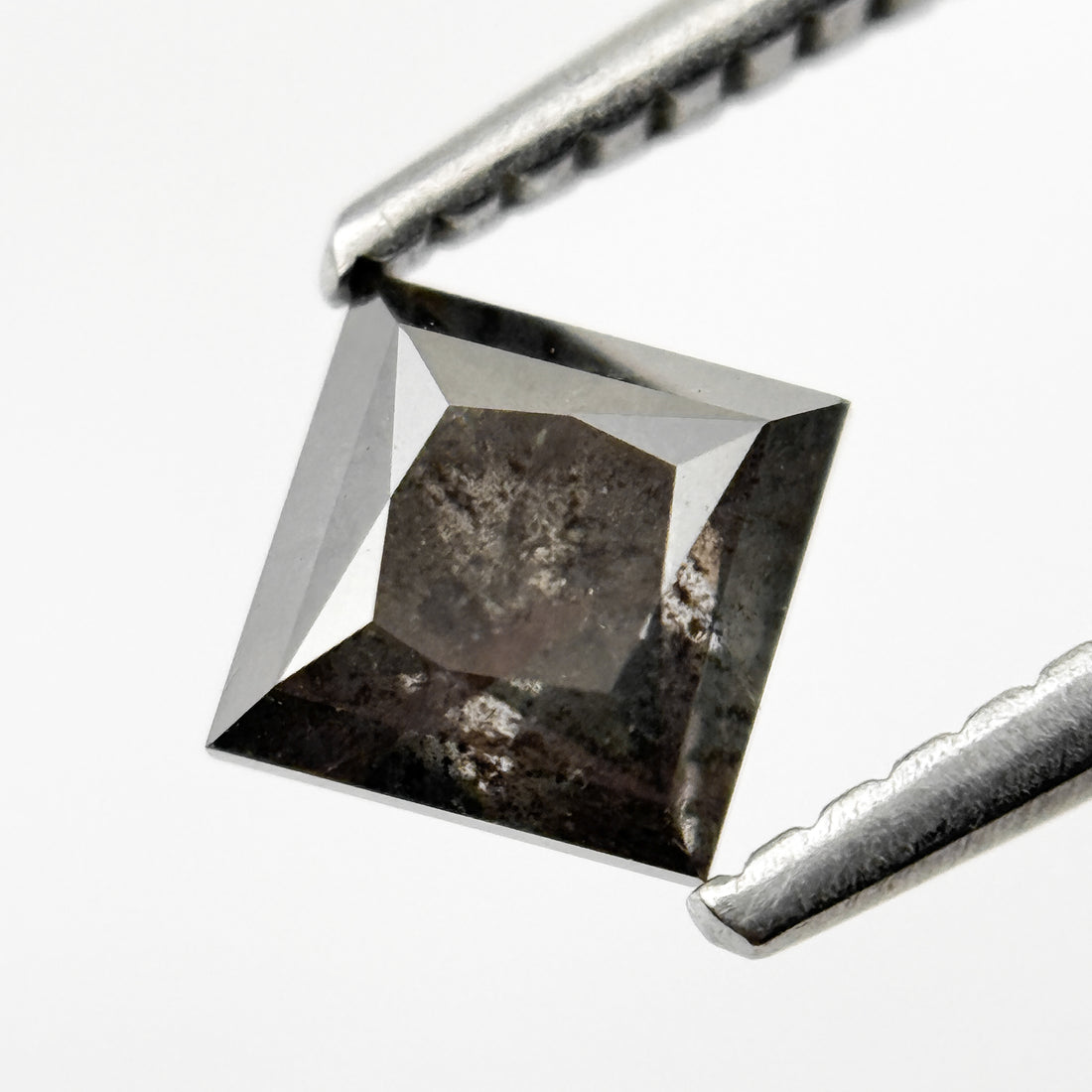 0.92 Ct Princess Rose Cut Grey Natural Salt and Pepper Diamond