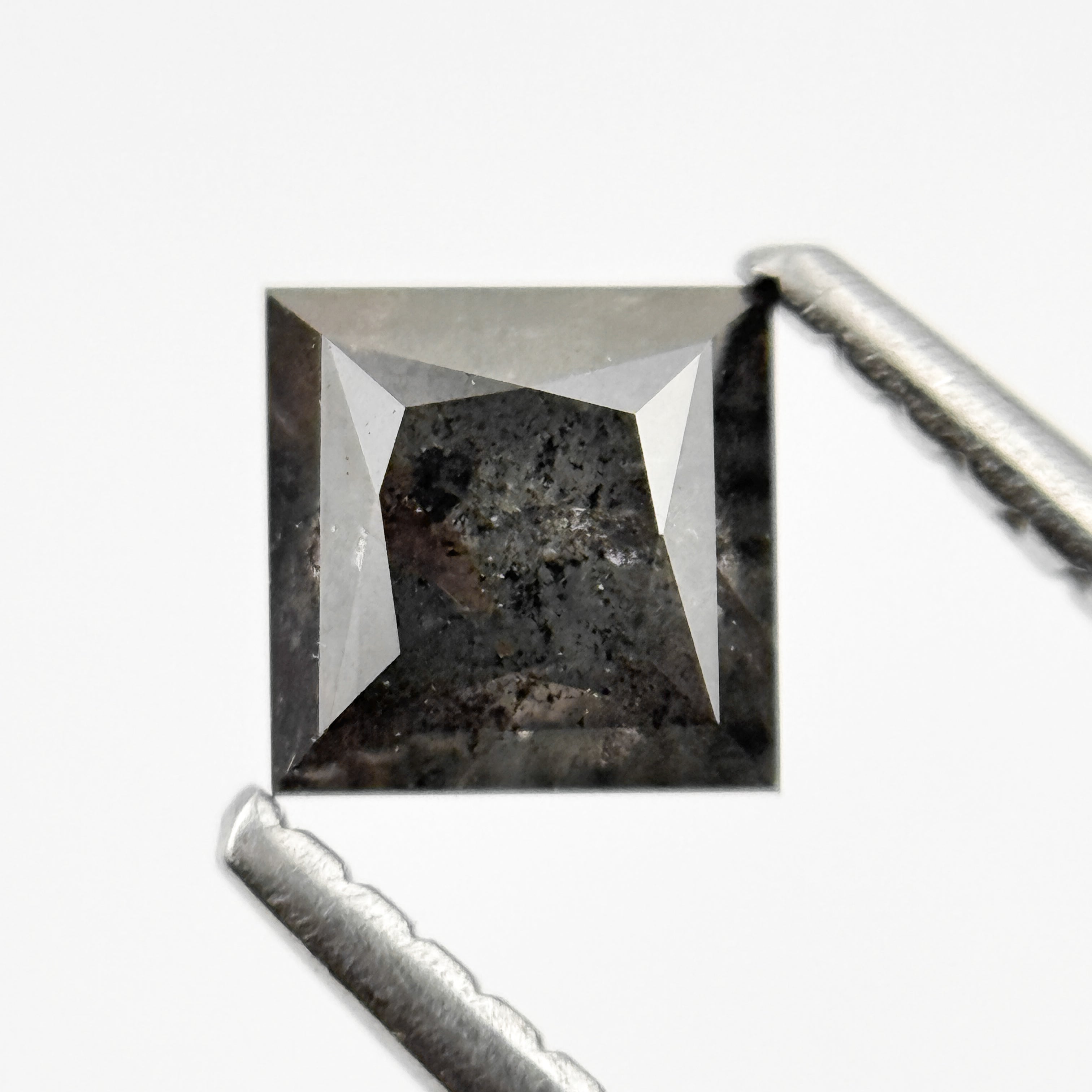 0.92 Ct Princess Rose Cut Grey Natural Salt and Pepper Diamond