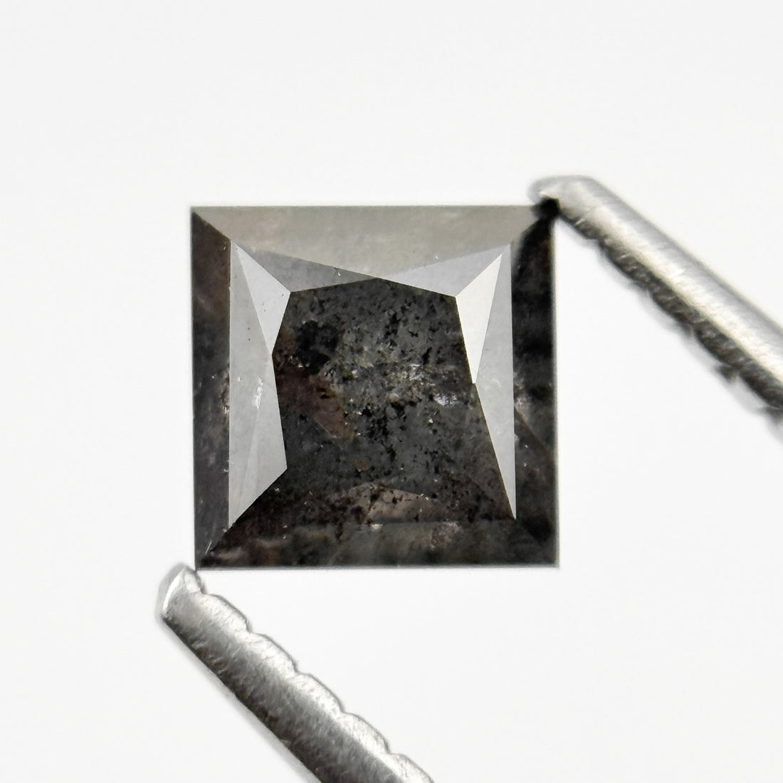 0.92 Ct Princess Rose Cut Grey Natural Salt and Pepper Diamond