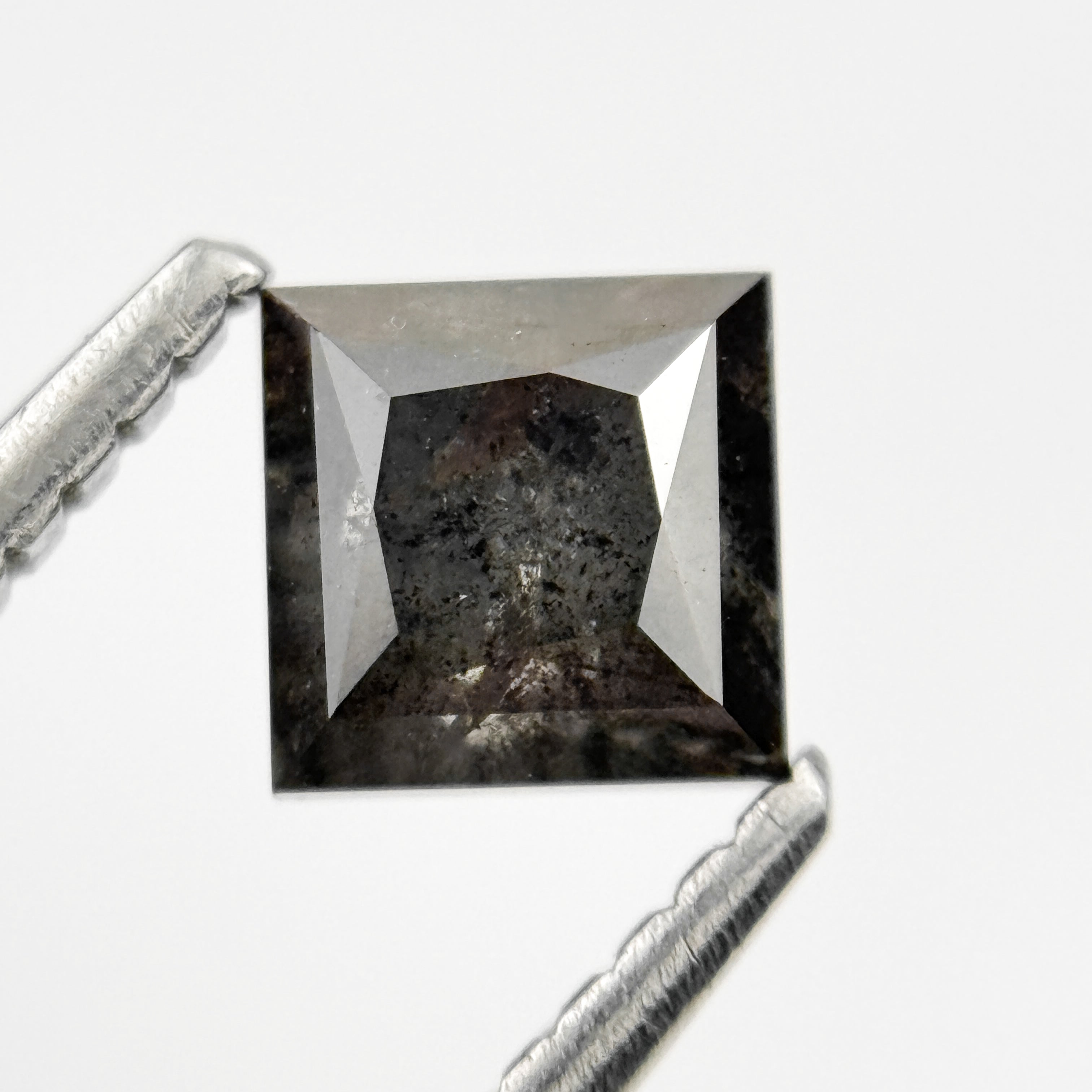 0.92 Ct Princess Rose Cut Grey Natural Salt and Pepper Diamond