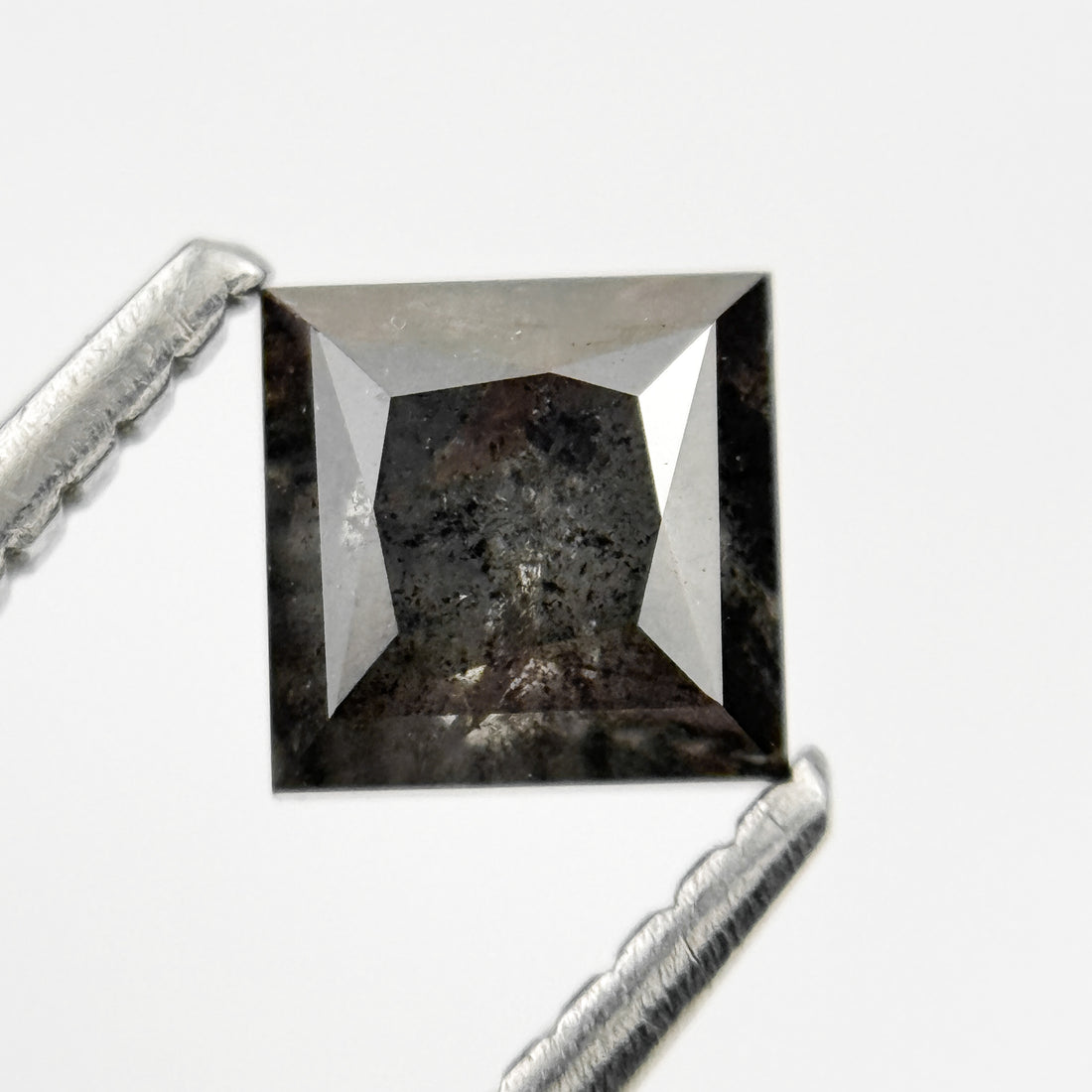 0.92 Ct Princess Rose Cut Grey Natural Salt and Pepper Diamond