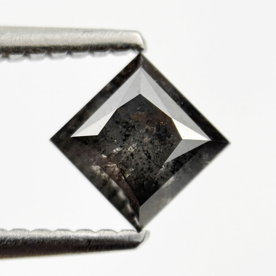 0.92 Ct Princess Rose Cut Grey Natural Salt and Pepper Diamond
