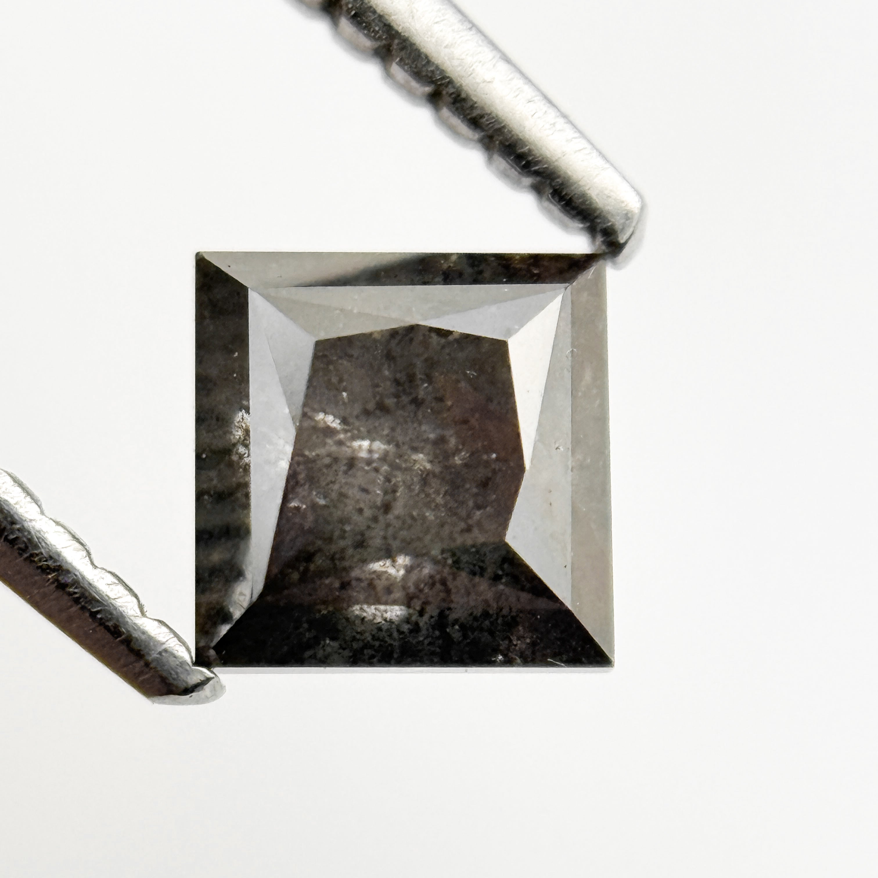 0.92 Ct Princess Rose Cut Grey Natural Salt and Pepper Diamond