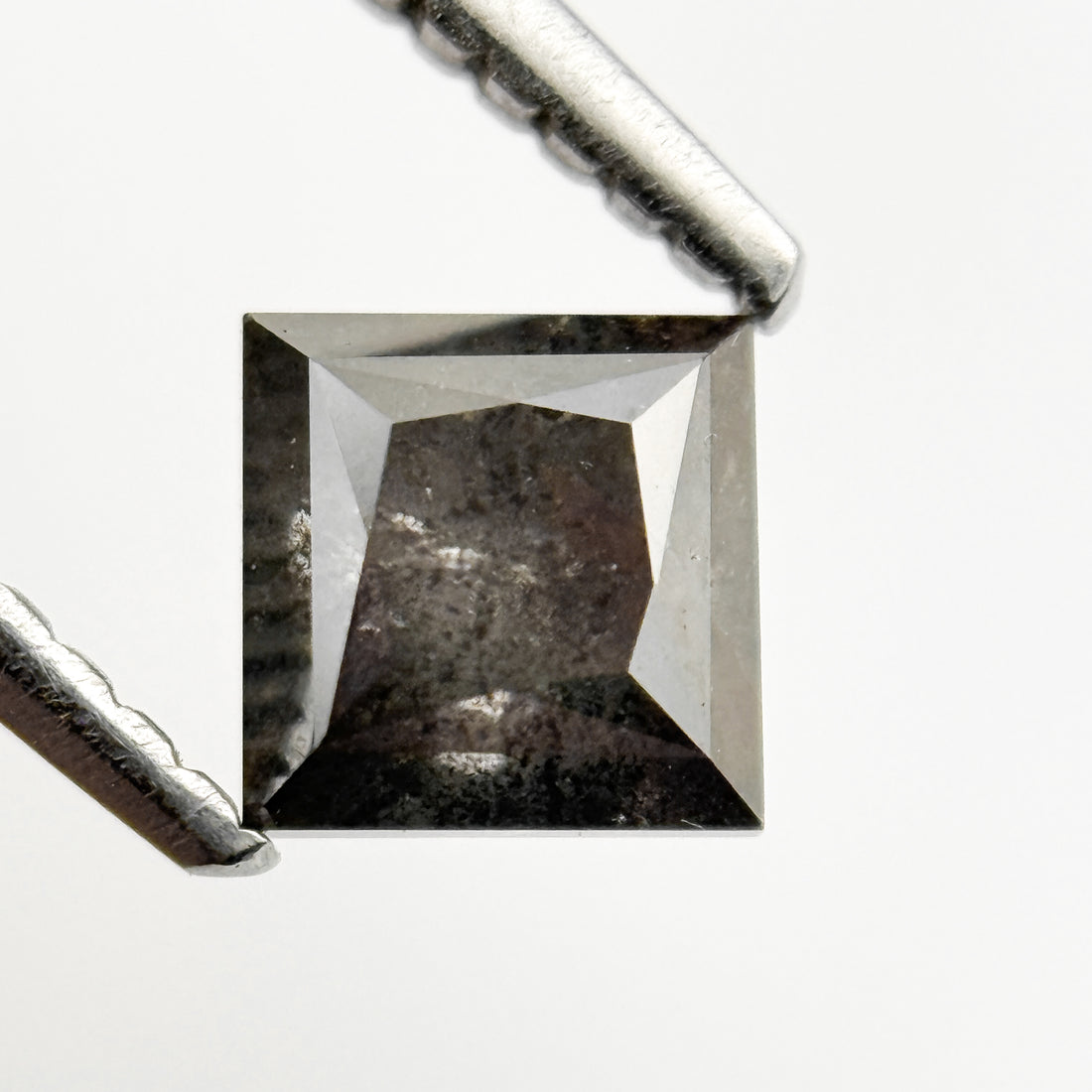 0.92 Ct Princess Rose Cut Grey Natural Salt and Pepper Diamond