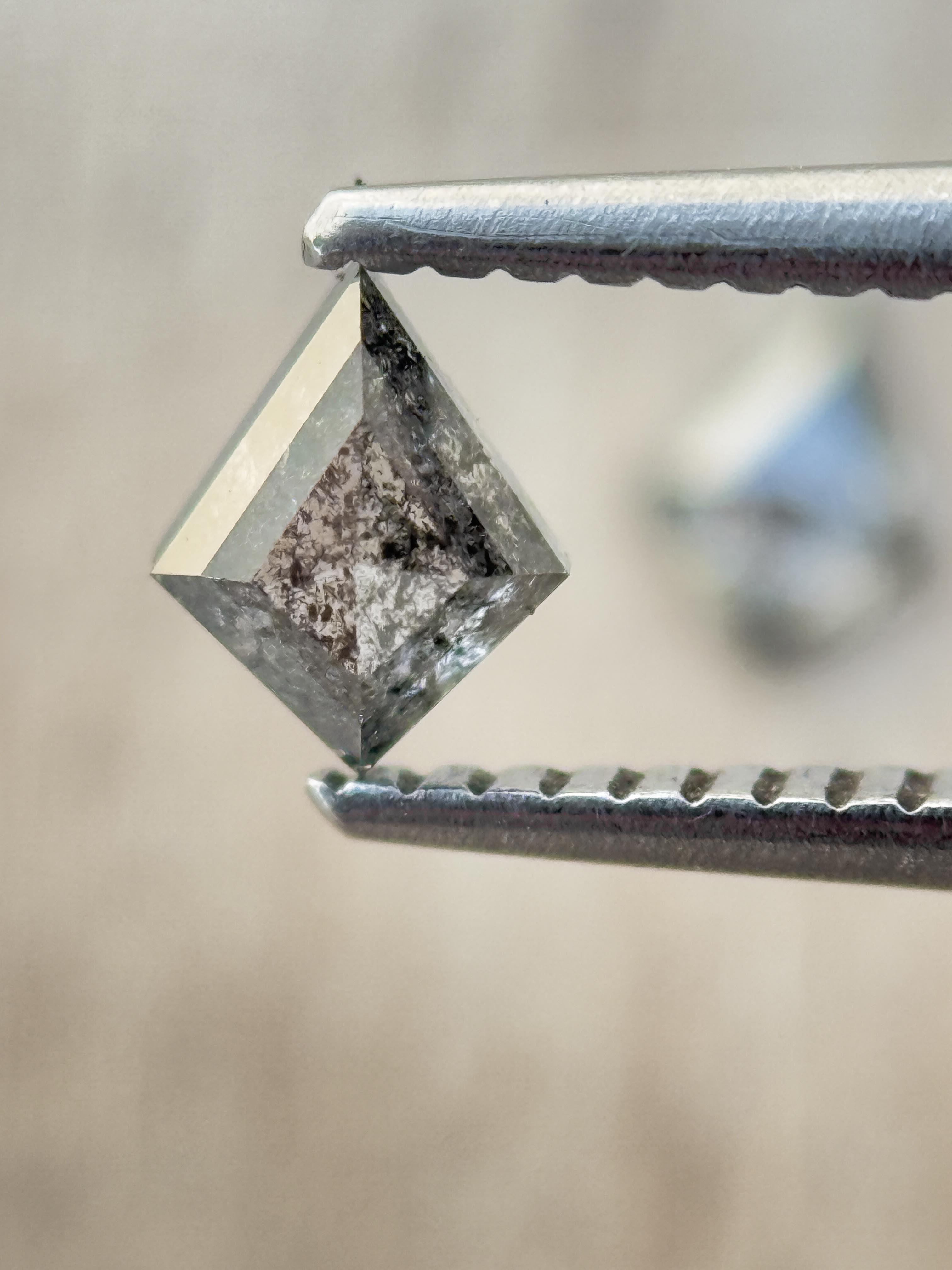 0.66 Ct Kite Rose Cut Grey Natural Salt and Pepper Diamond