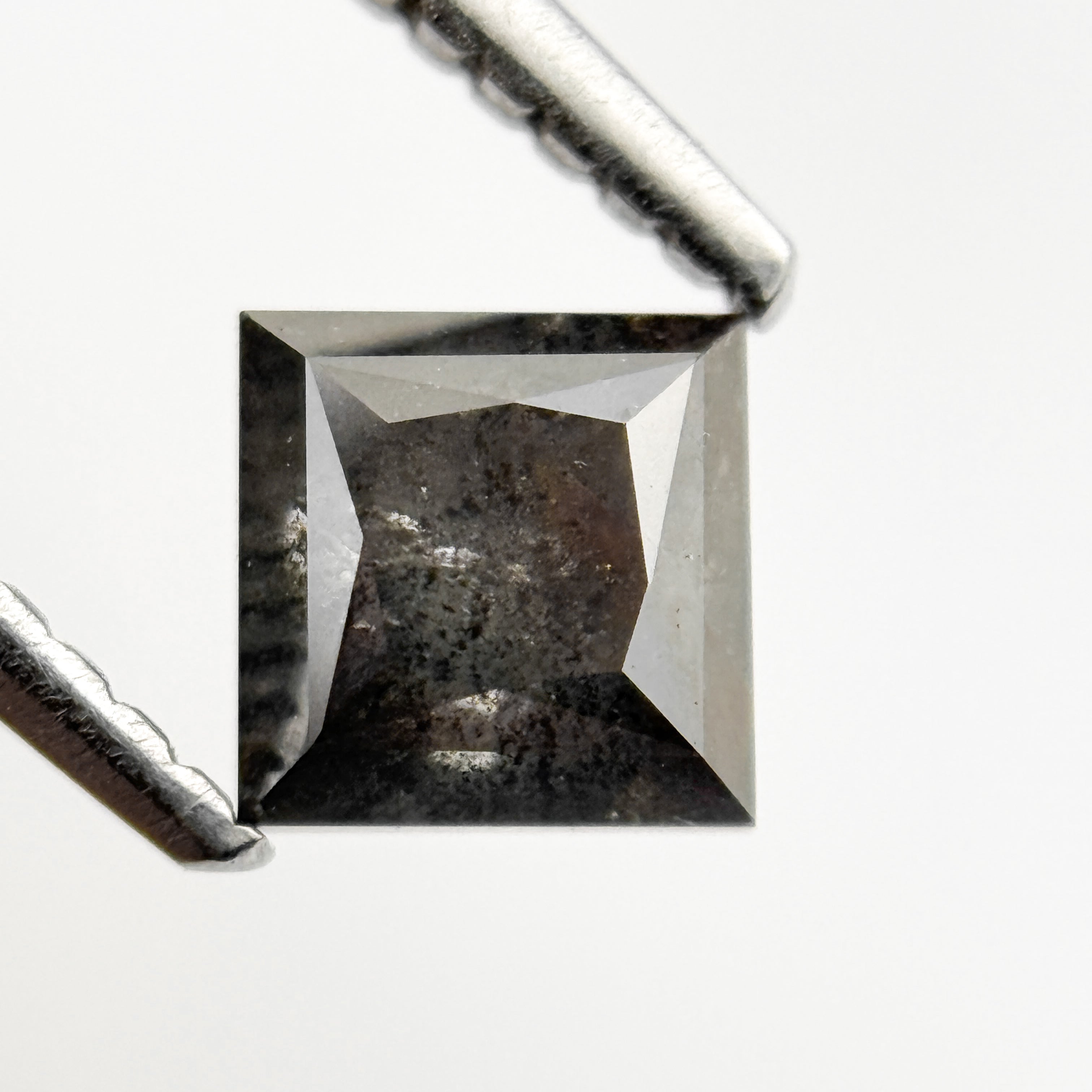 0.92 Ct Princess Rose Cut Grey Natural Salt and Pepper Diamond