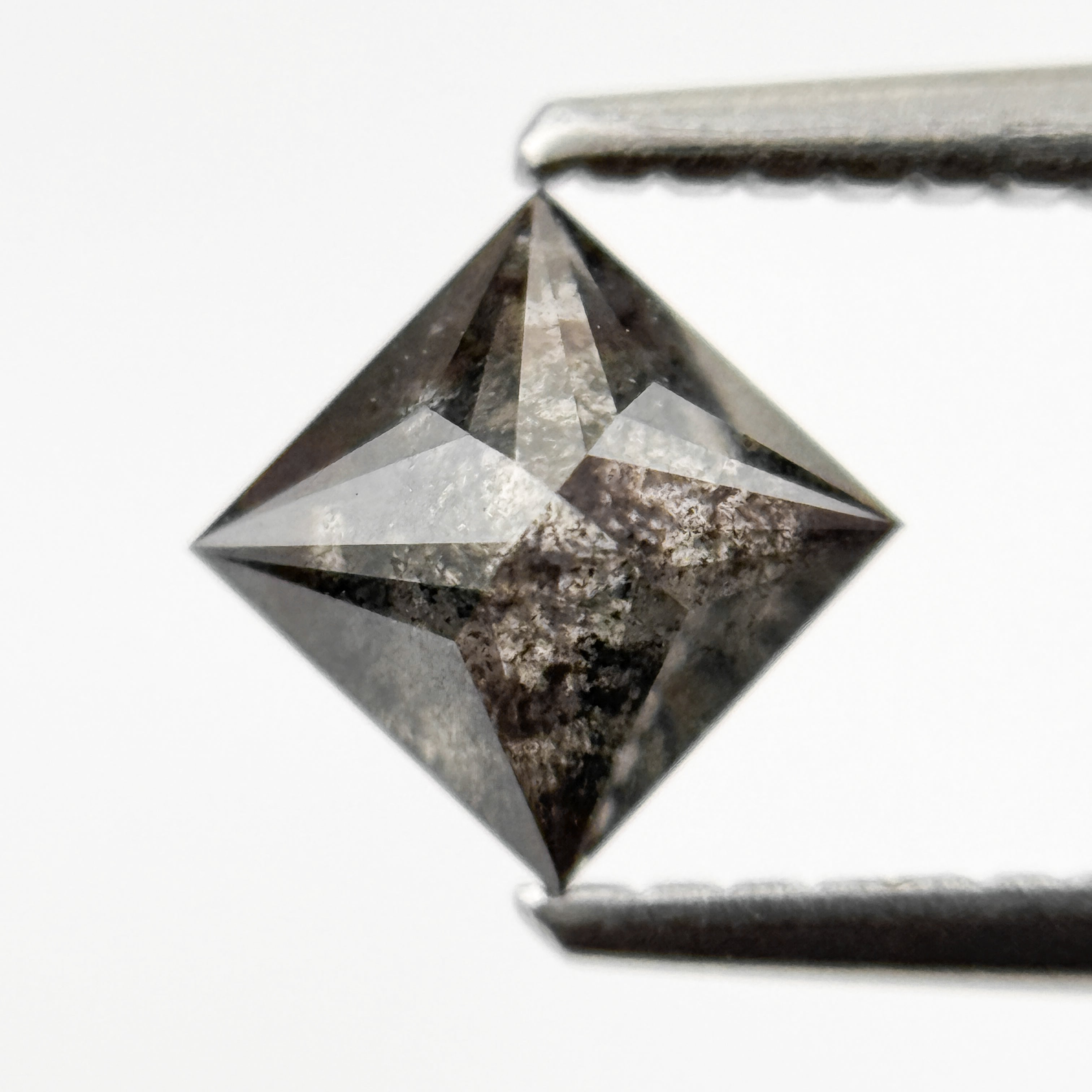 0.92 Ct Princess Rose Cut Grey Natural Salt and Pepper Diamond